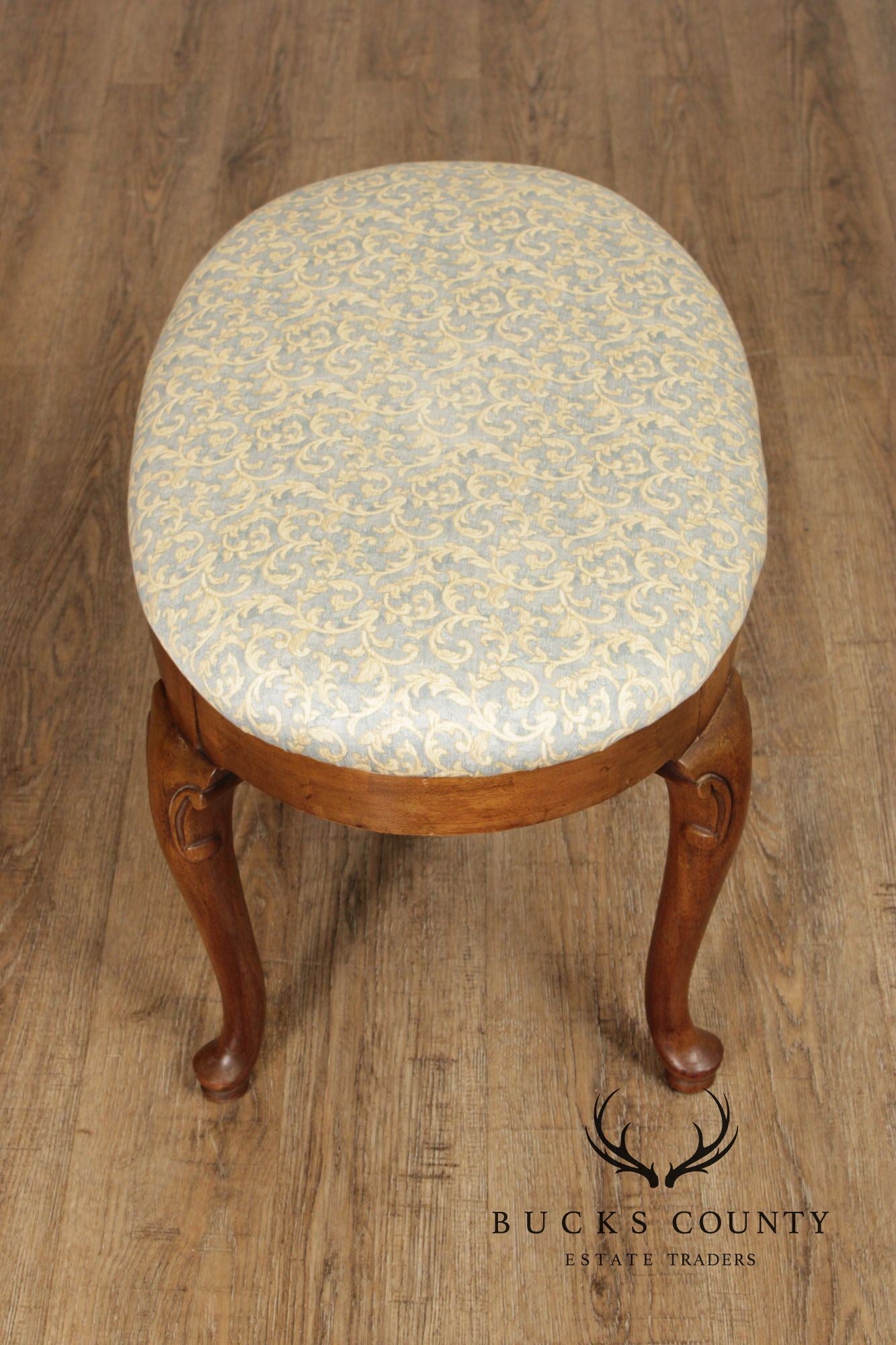 Queen Anne Style Carved Mahogany Vanity Stool