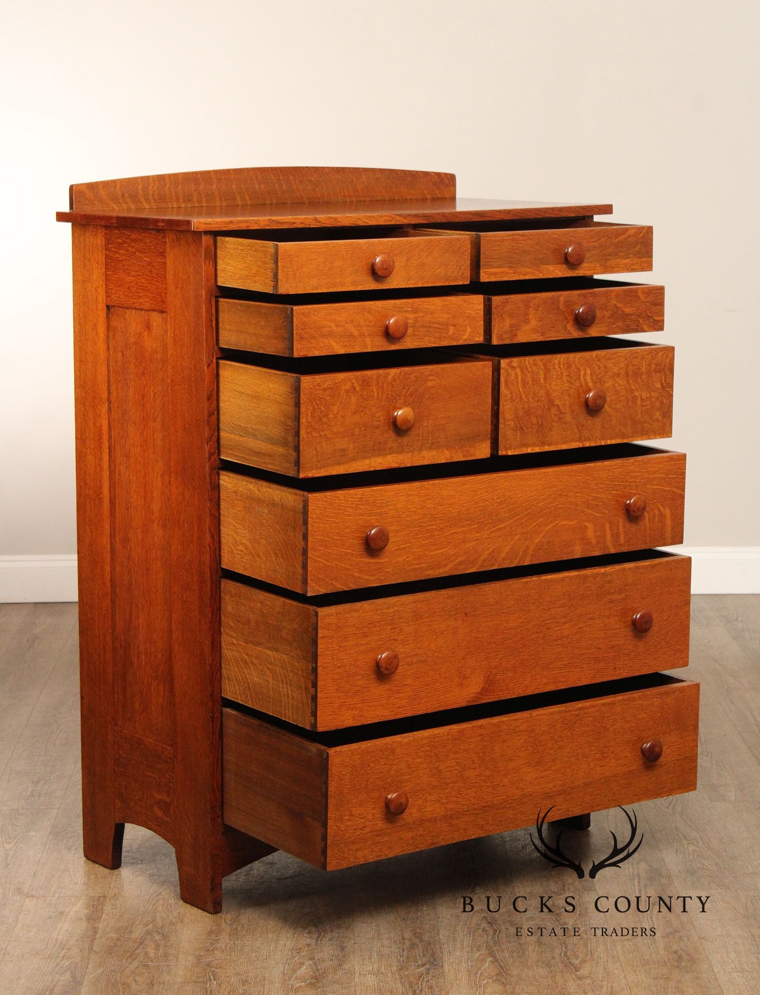 Antique L. & J.G. Stickley Mission Oak Tall Chest of Drawers