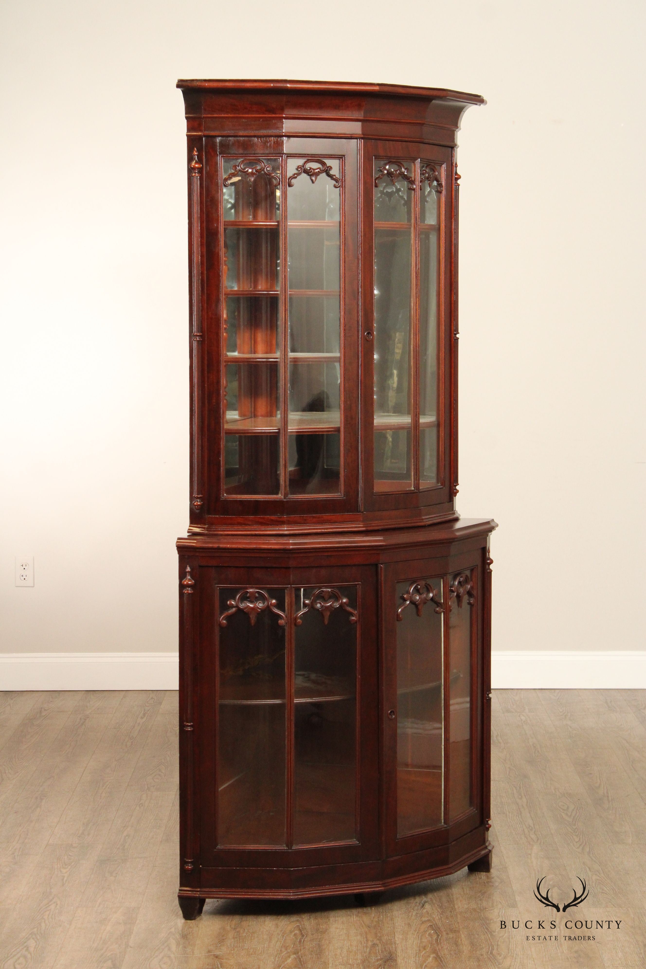 Mitchell & Rammelsberg Antique Victorian Carved Mahogany Corner Cabinet