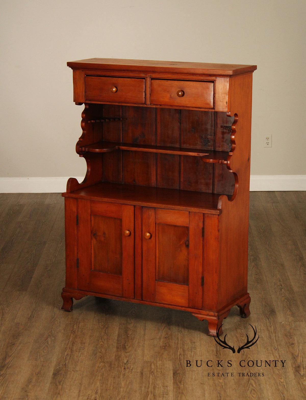 Antique American Country Pine Step-Back Cupboard Hutch