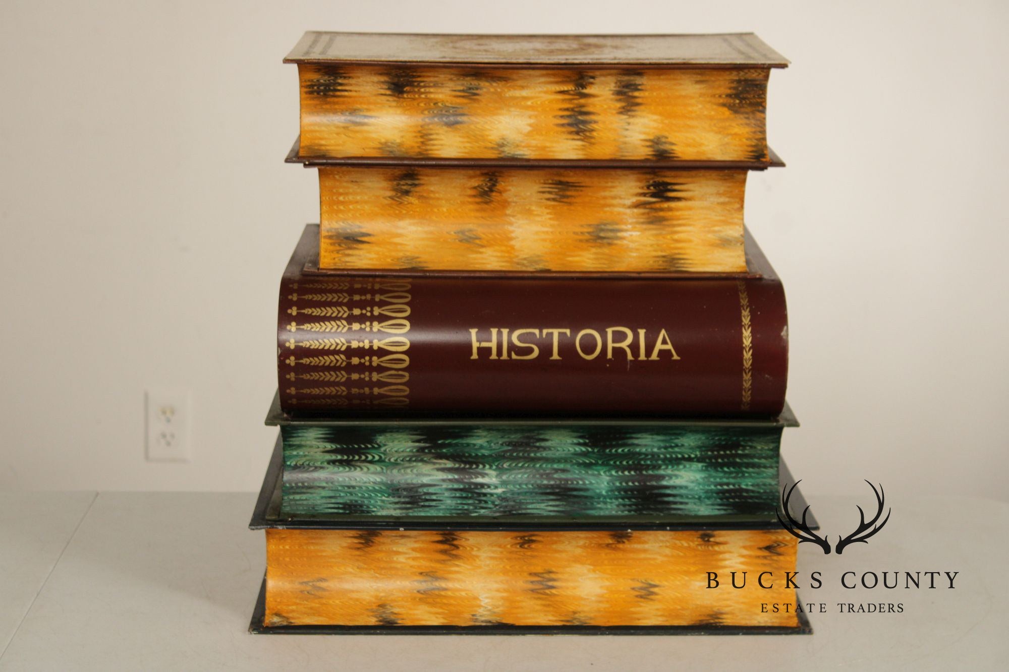 Vintage Italian Tole Wear Faux Stacked Book Side Table