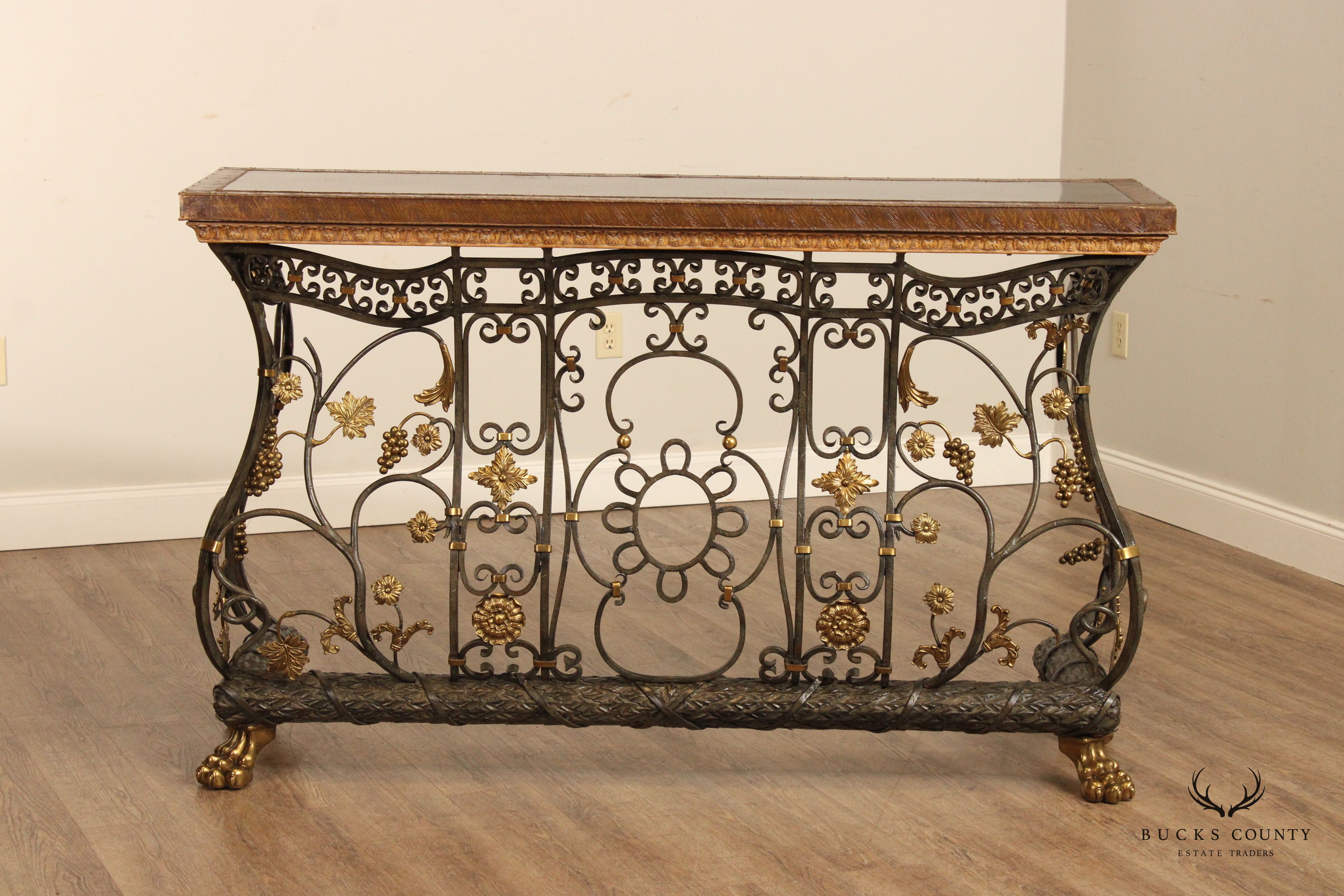 Italian Style Wrought Iron Scrollwork Console Table