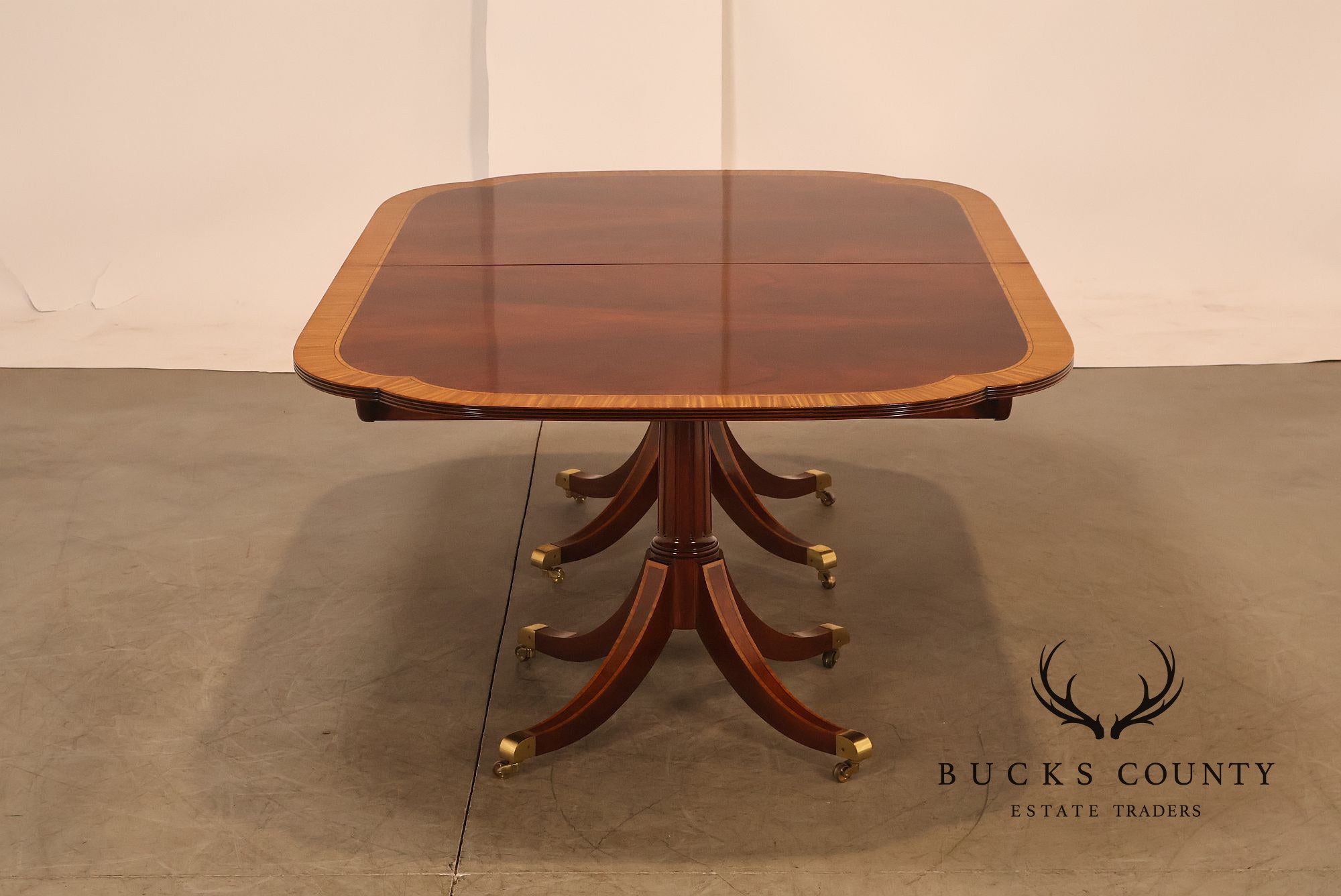 Karges Duncan Phyfe Banded Mahogany Double Pedestal Dining Table