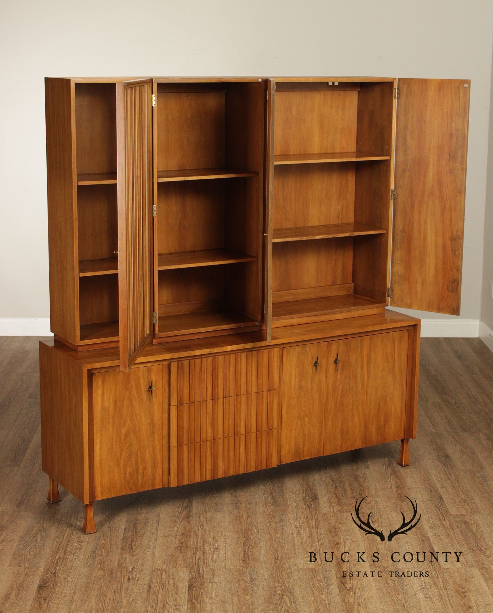 John Widdicomb Mid-Century Modern Walnut Credenza Bookcase Cabinet