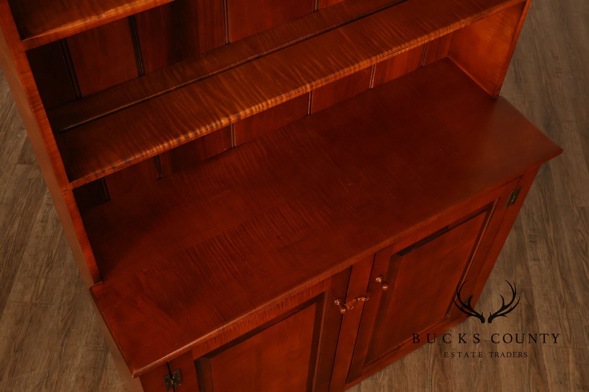 Tiger Maple Custom Step Back Hutch With Upper Open Shelving