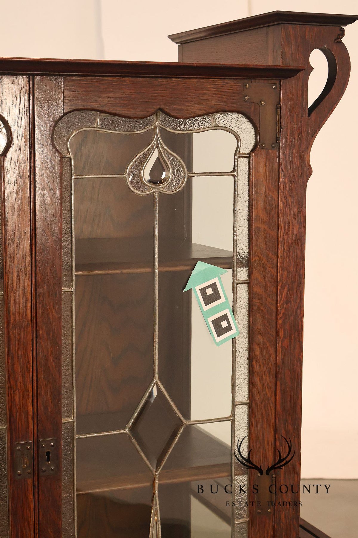 Antique Art Nouveau Leaded Glass Curio Cabinet