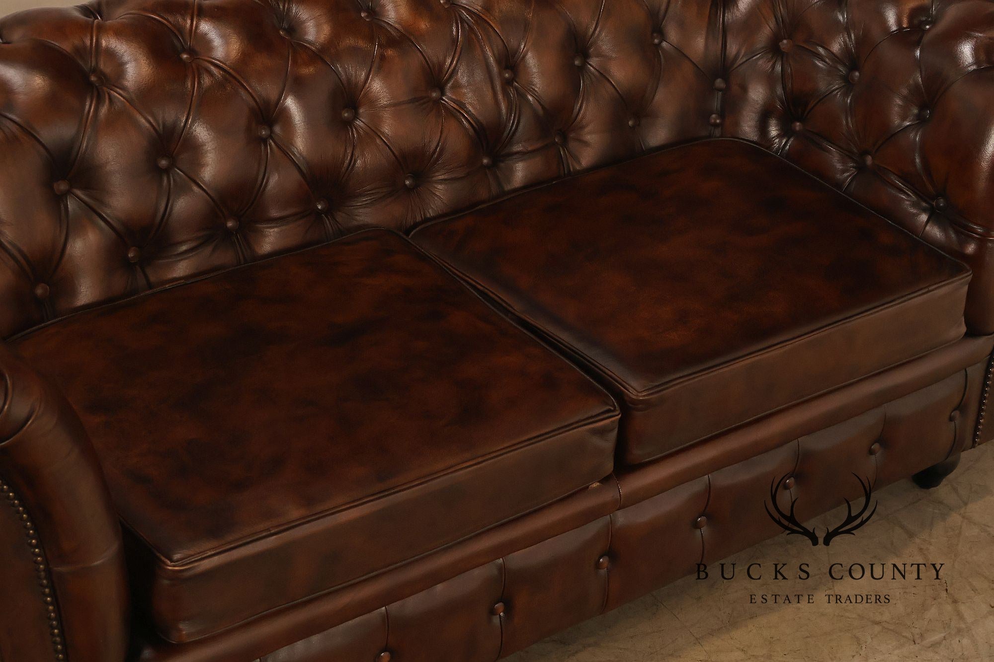 Chesterfield Style 6 Foot Brown Tufted Leather Sofa