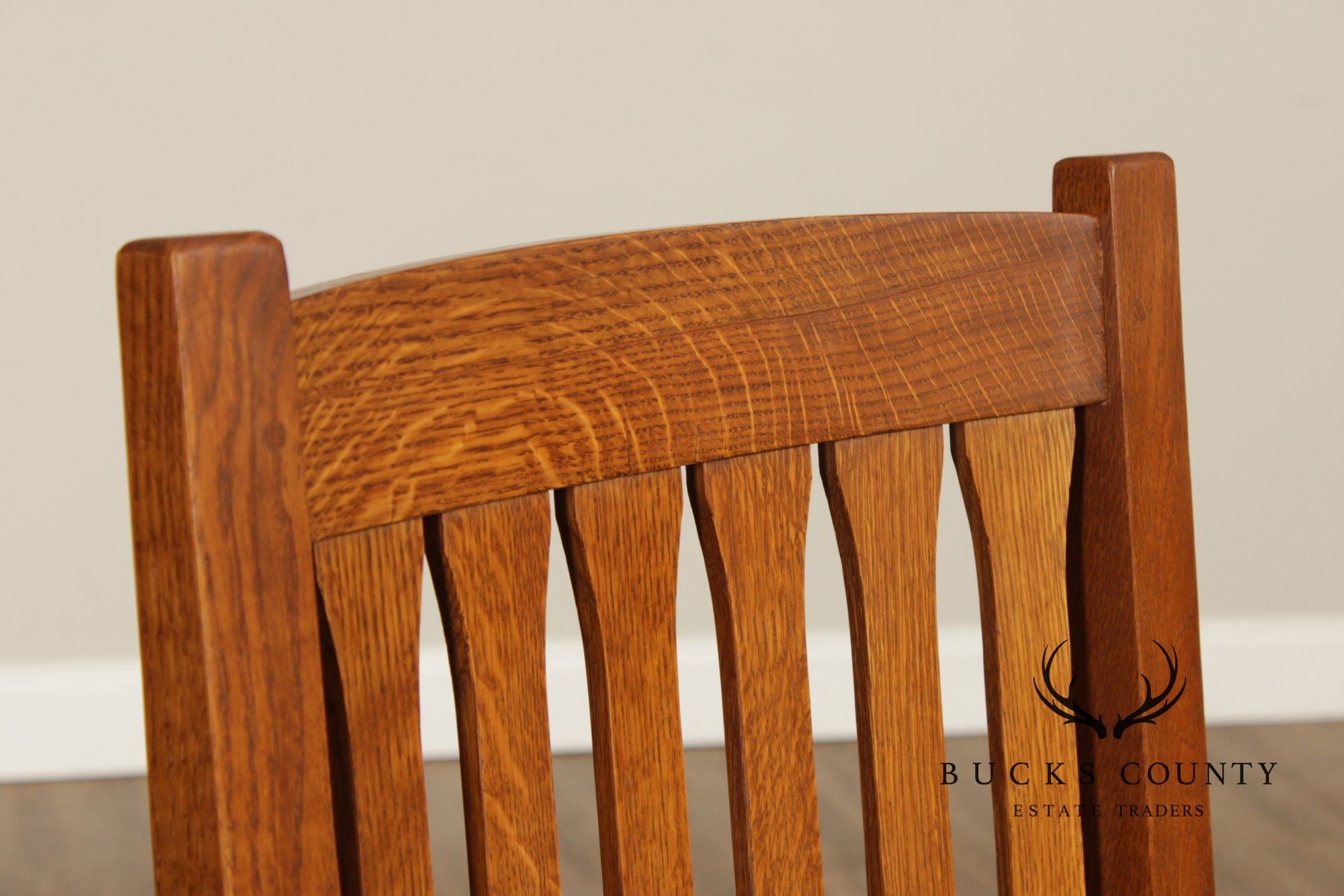 Stickley Mission Collection Set of Three Oak Slat Back Bar Stools