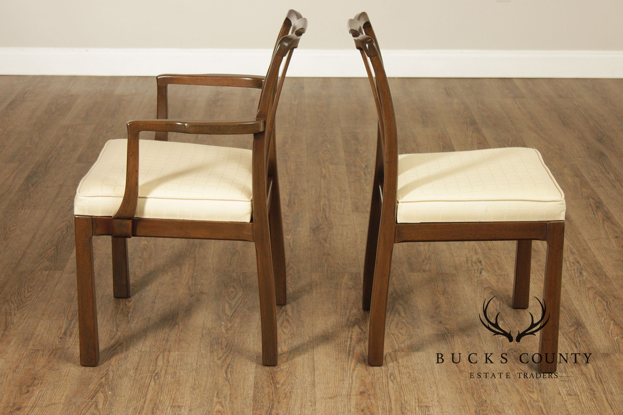 Mid Century Asian Influenced  Set of Six Mahogany Dining Chairs