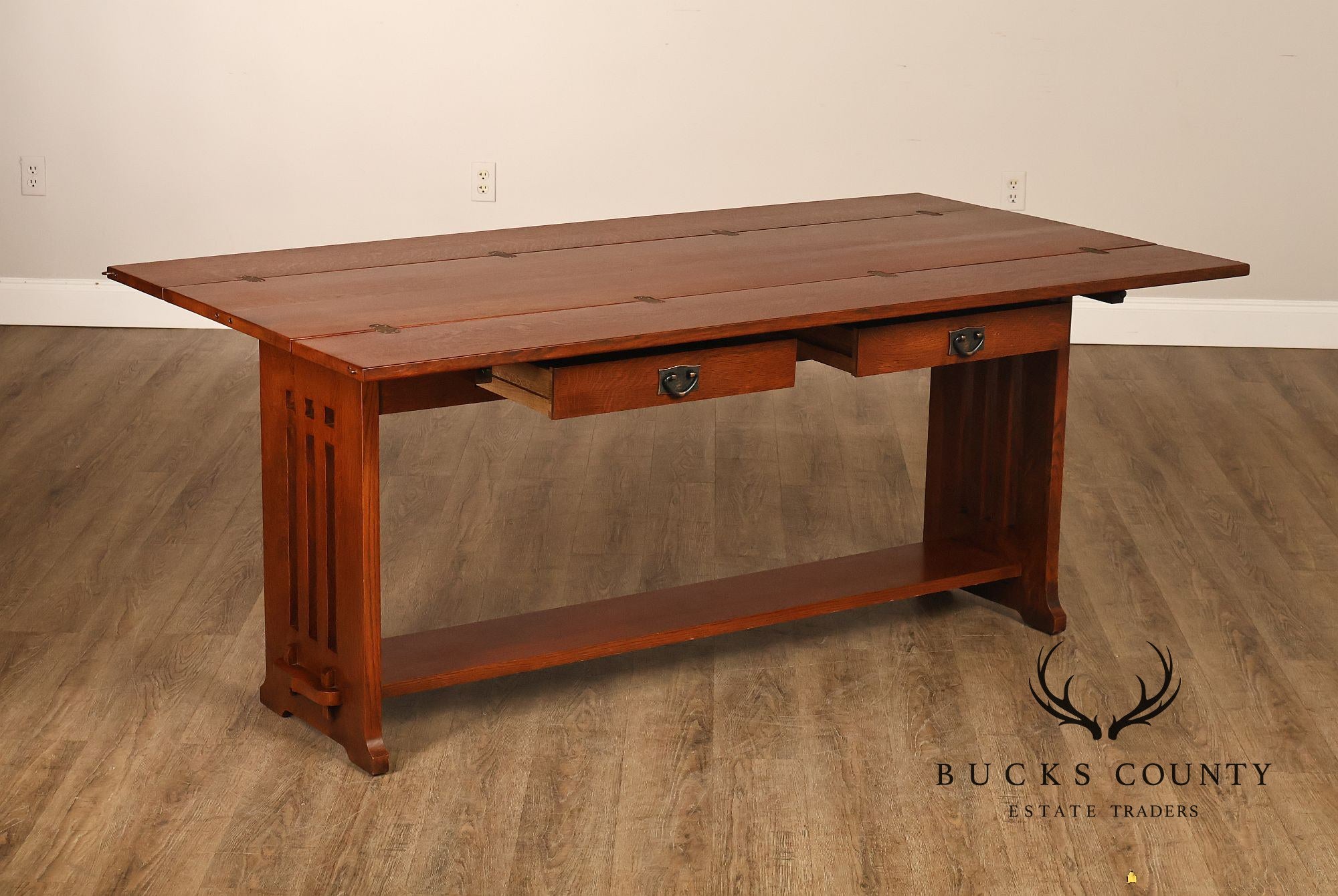Stickley Furniture Mission Collection Oak Flip Top Harvest Console Or Dining Table