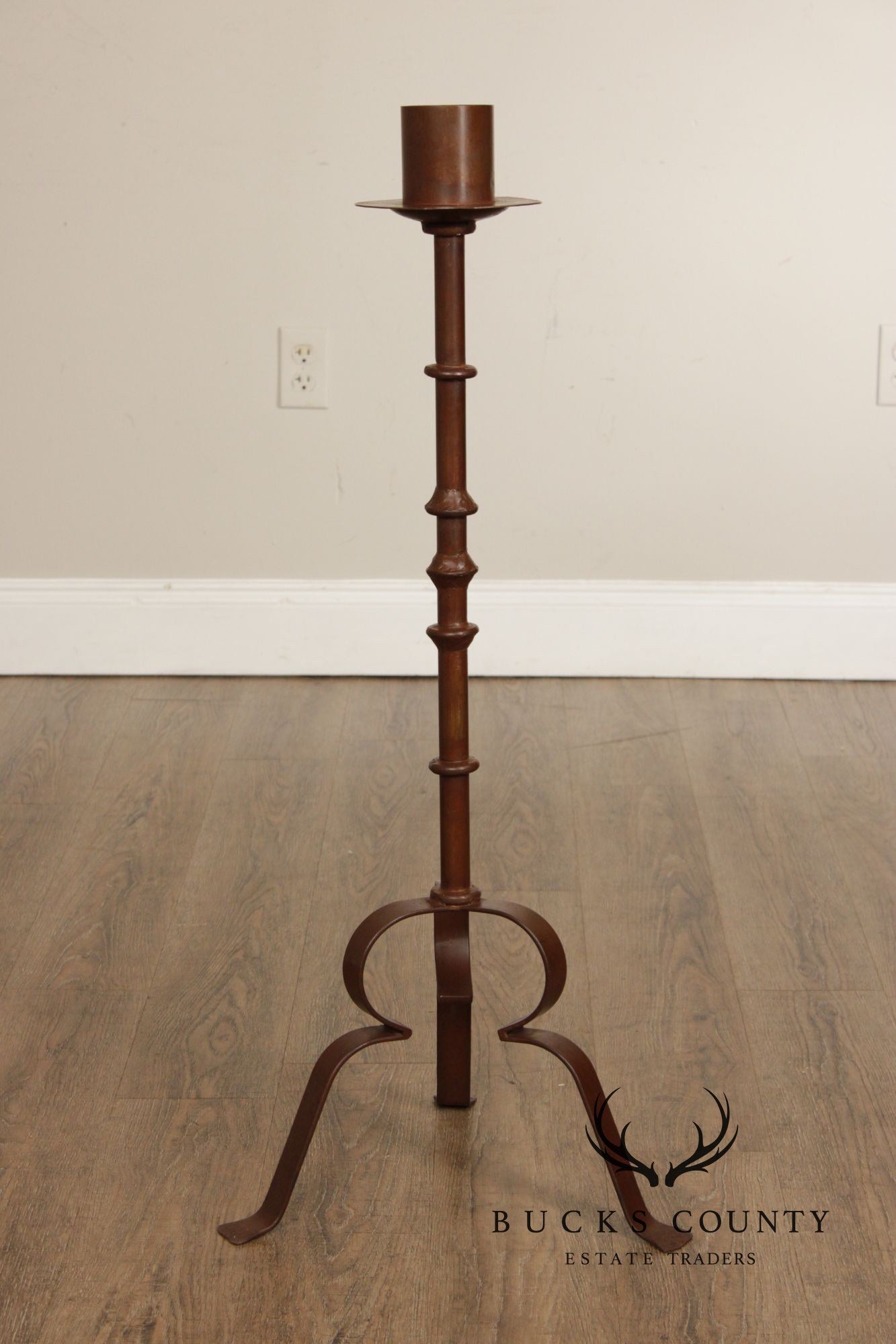 Vintage European Set of Three Tall Iron Candlesticks