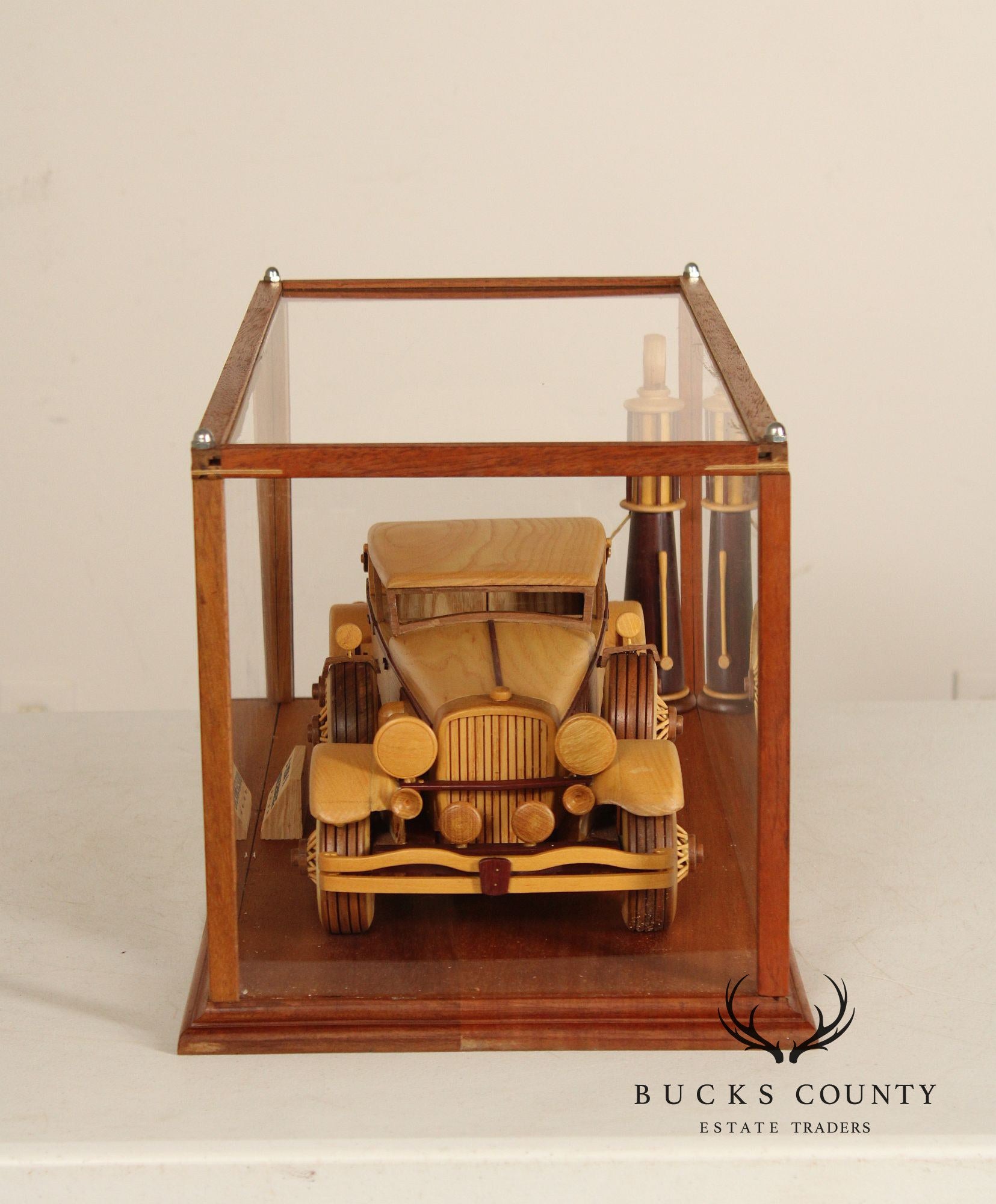 Carved Wood 1930 Duesenberg Model J in Display Case