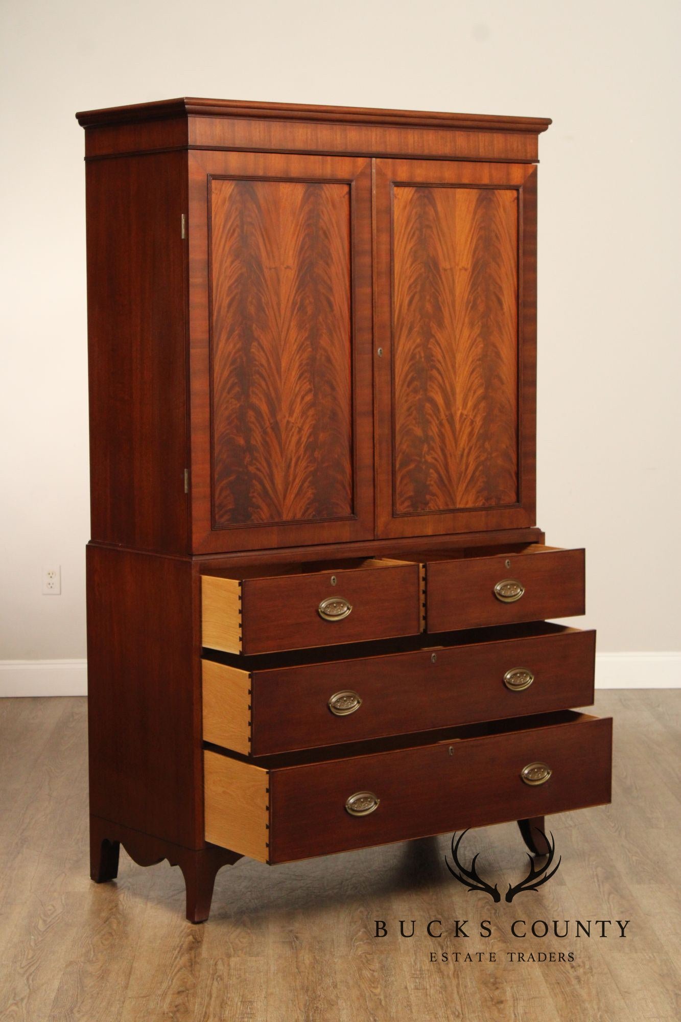 Hepplewhite Style Mahogany Linen Press Armoire