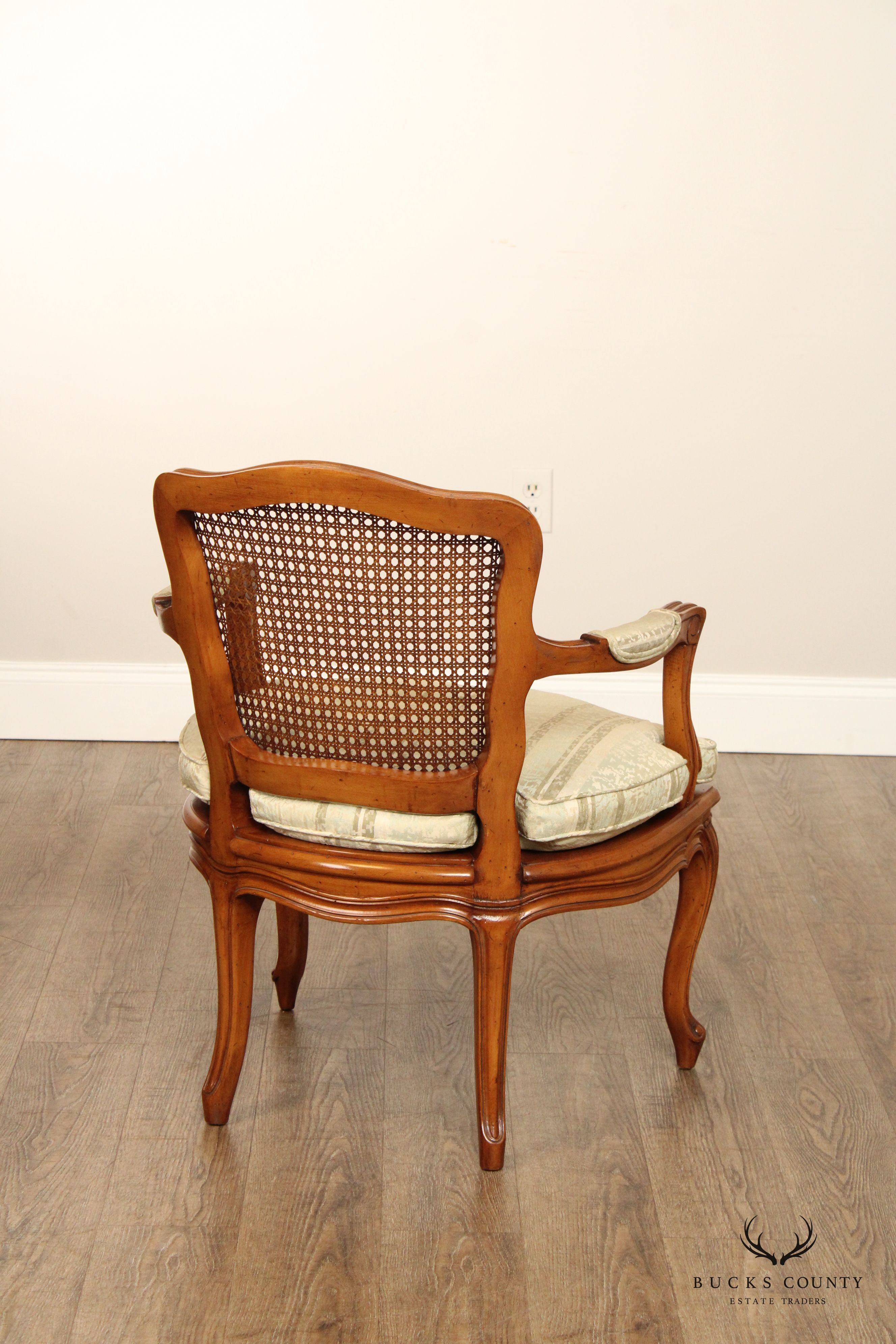 French Louis XV Style Carved Frame and Caned Fauteuil Armchair