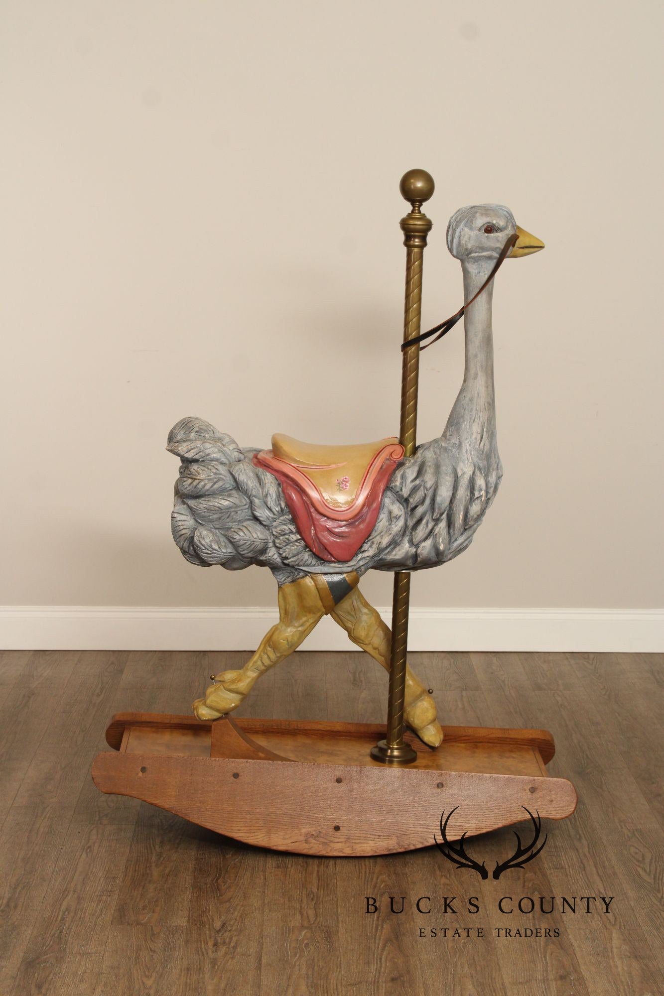 Vintage Polychrome Painted Carousel Ostrich