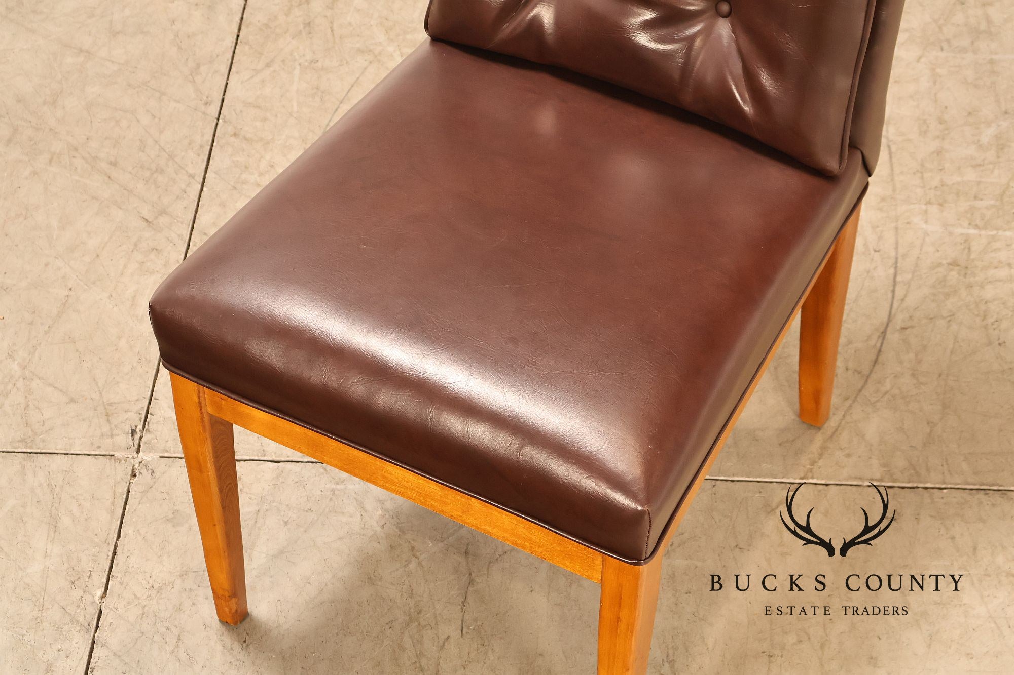 Mid Century Modern Set of Eight Walnut and Leather Dining Chairs