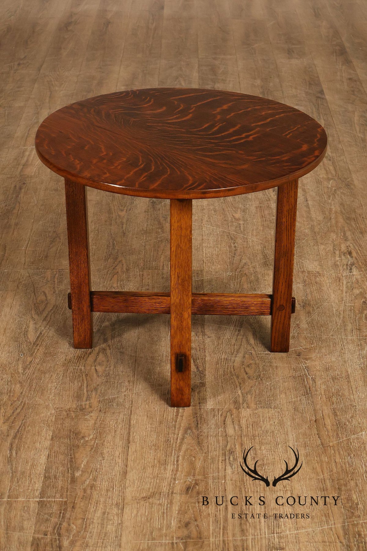 Antique Arts And Crafts Mission Quarter-Sawn Oak Round Table