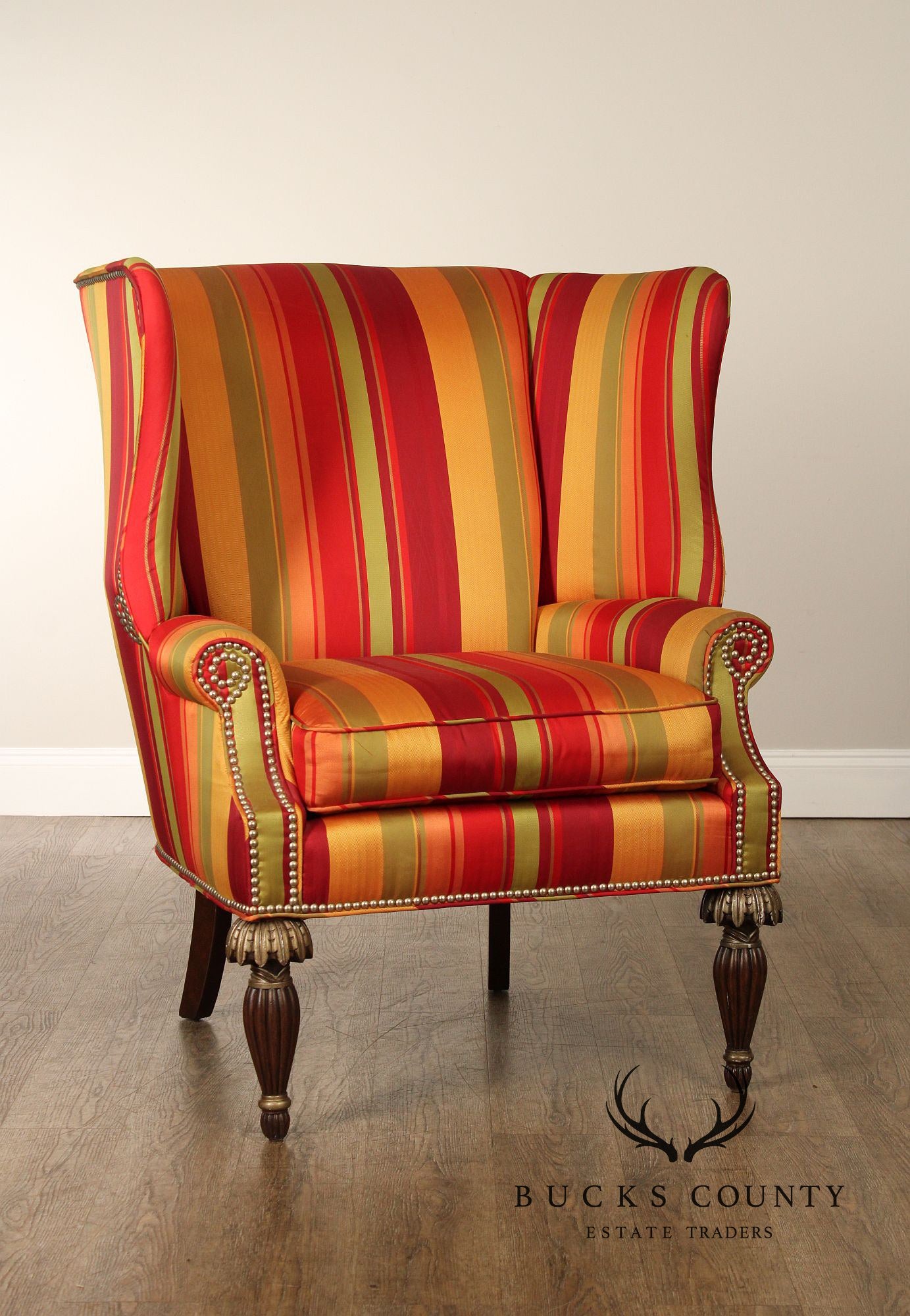 Lane Venture  Modern Regency Style Pair Striped Wing Chairs