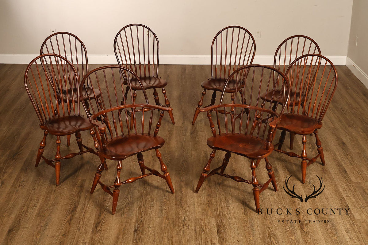 Nichols & Stone Set Of Eight Cherry Windsor Dining Chairs