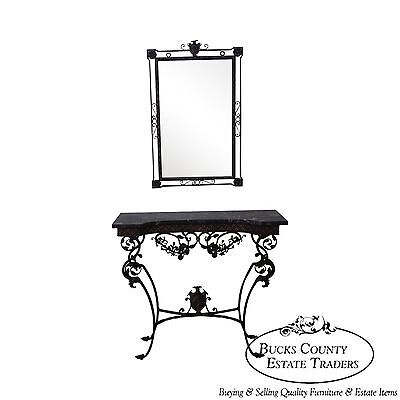 Marble & Cast Iron Console Table w/ Mirror Oscar Bach