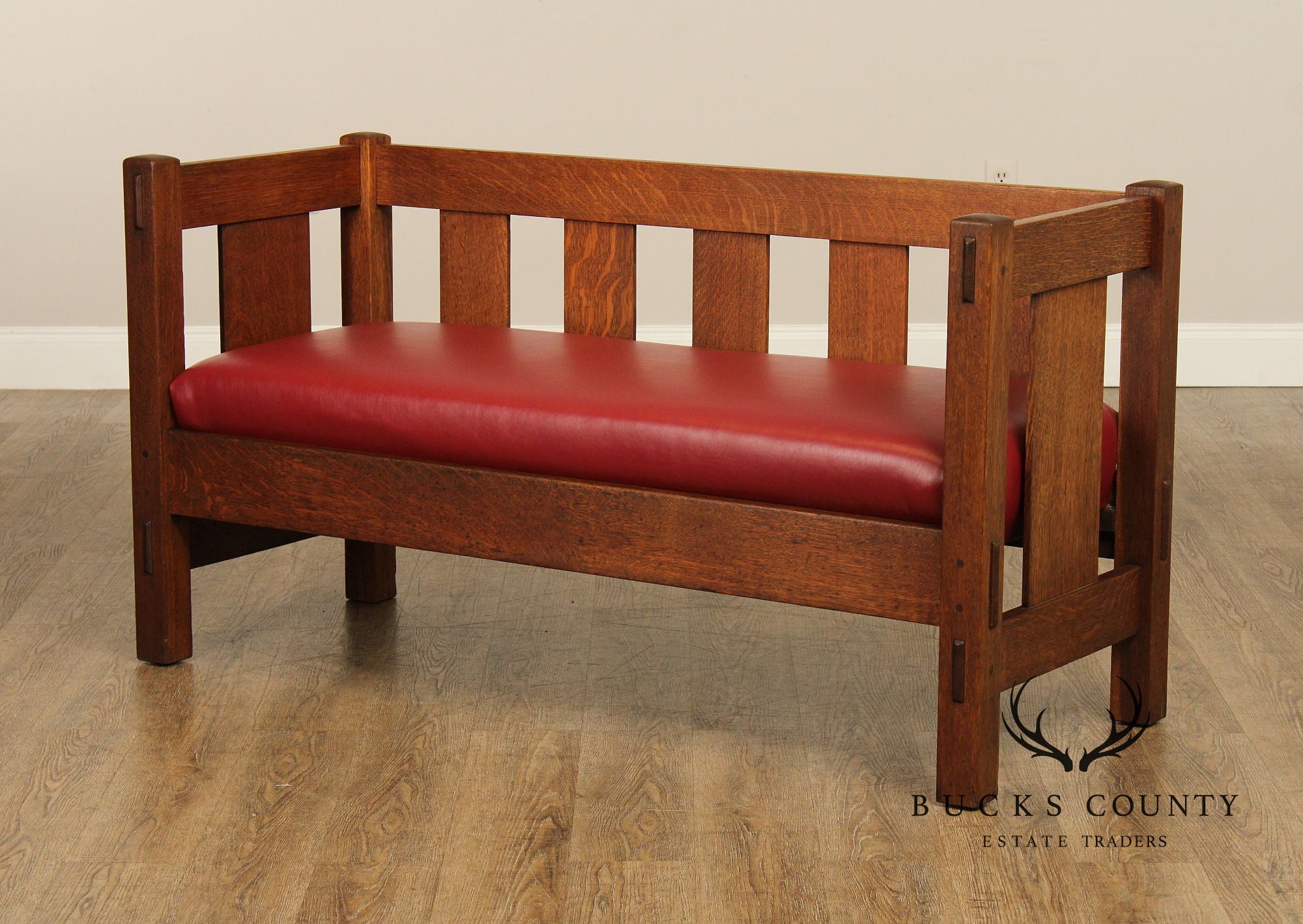 Antique Gustav Stickley Mission Oak Settle Model 205