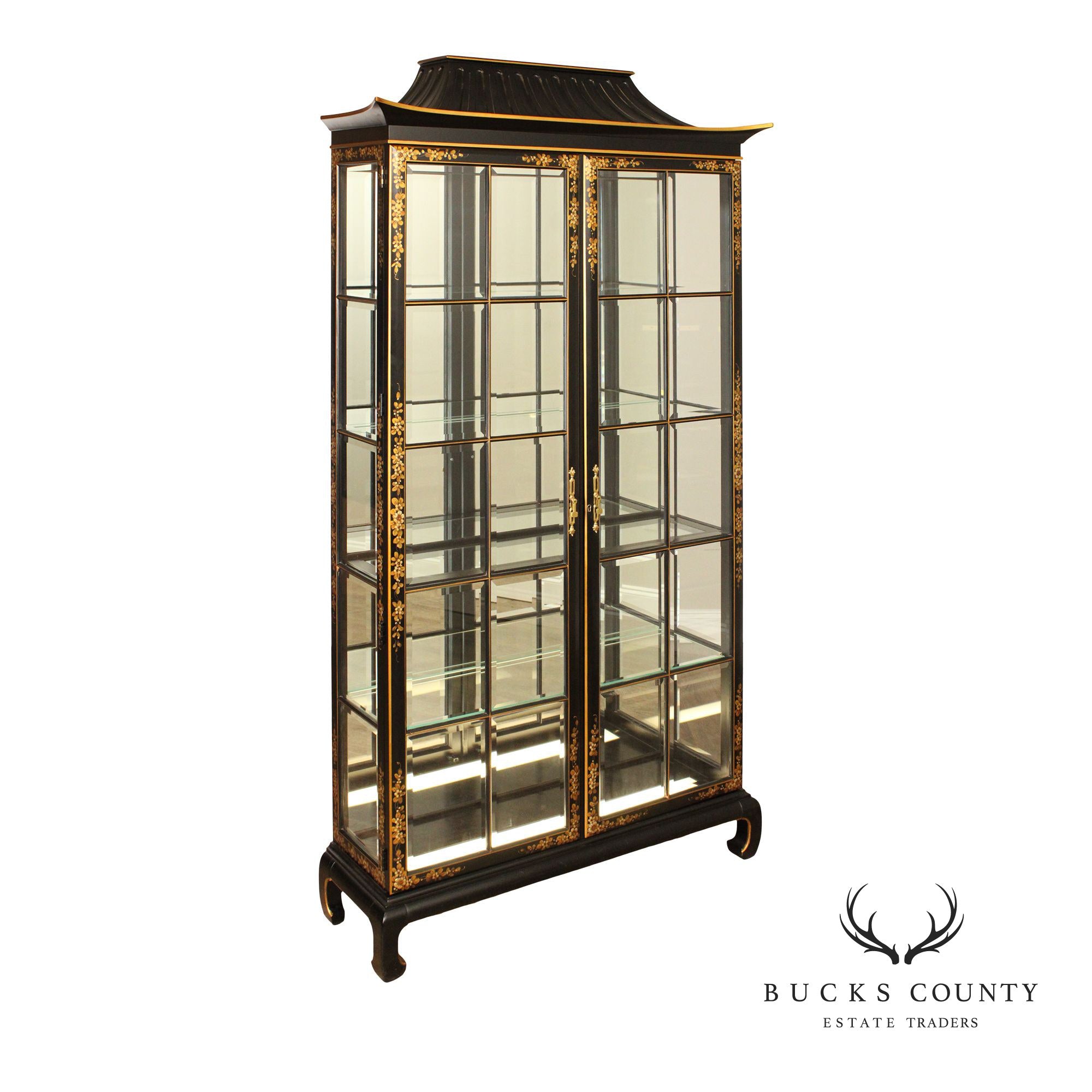 Chinoserie Decorated Pagoda Display Cabinet