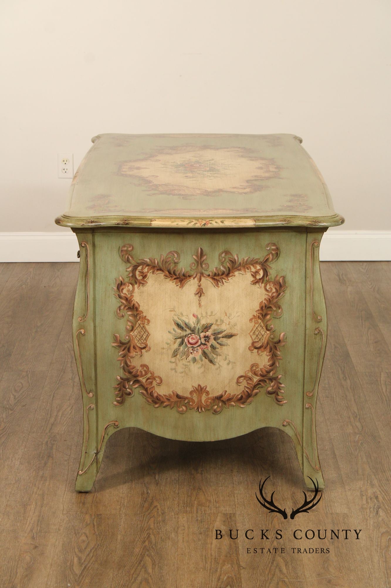 Lane French Louis XV Style Bombe Paint Decorated Executive Desk