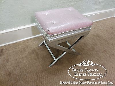 Italian Mid Century Modern Chrome X Base Bench Ottoman