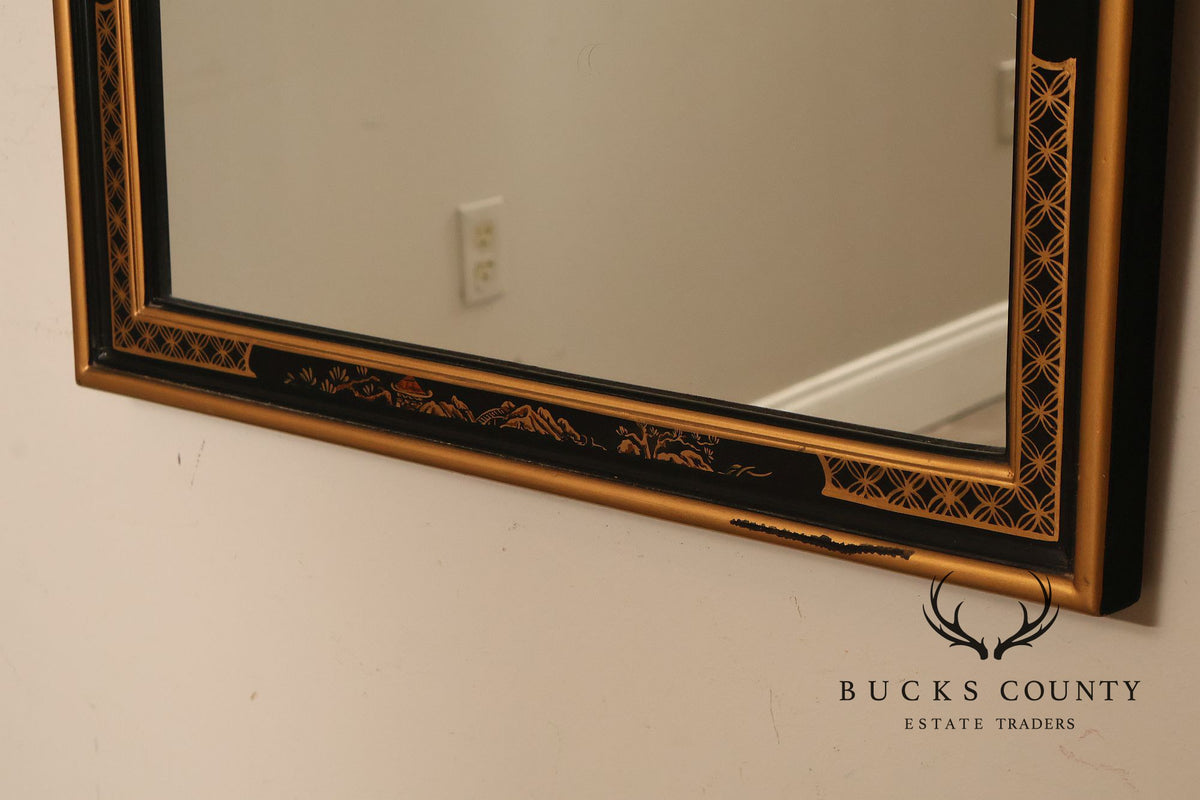 Chinoiserie Black Lacquer And Gilt Decorated Wall Mirror