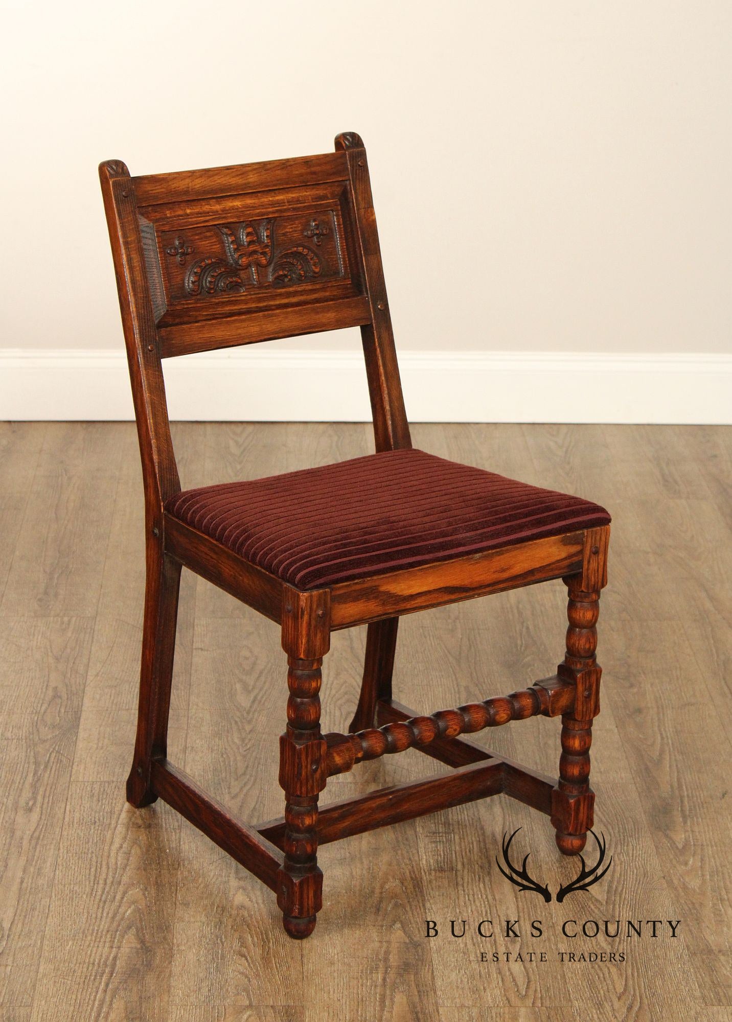 Jamestown Lounge Feudal Oak Pair of Carved Side Chairs