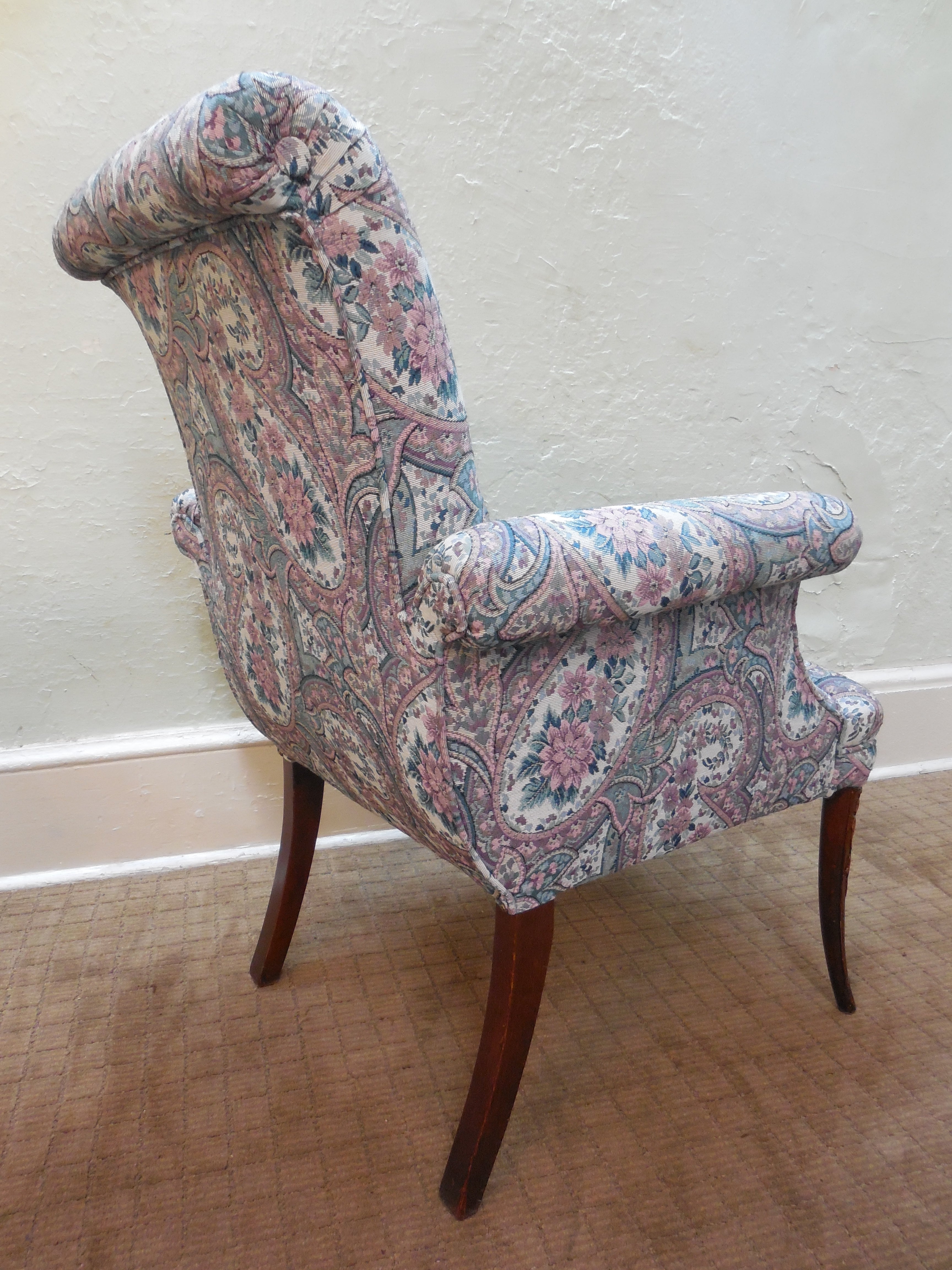 Antique 1920's Mahogany French Louis XV Style Pair Host Fire Side Arm Chairs