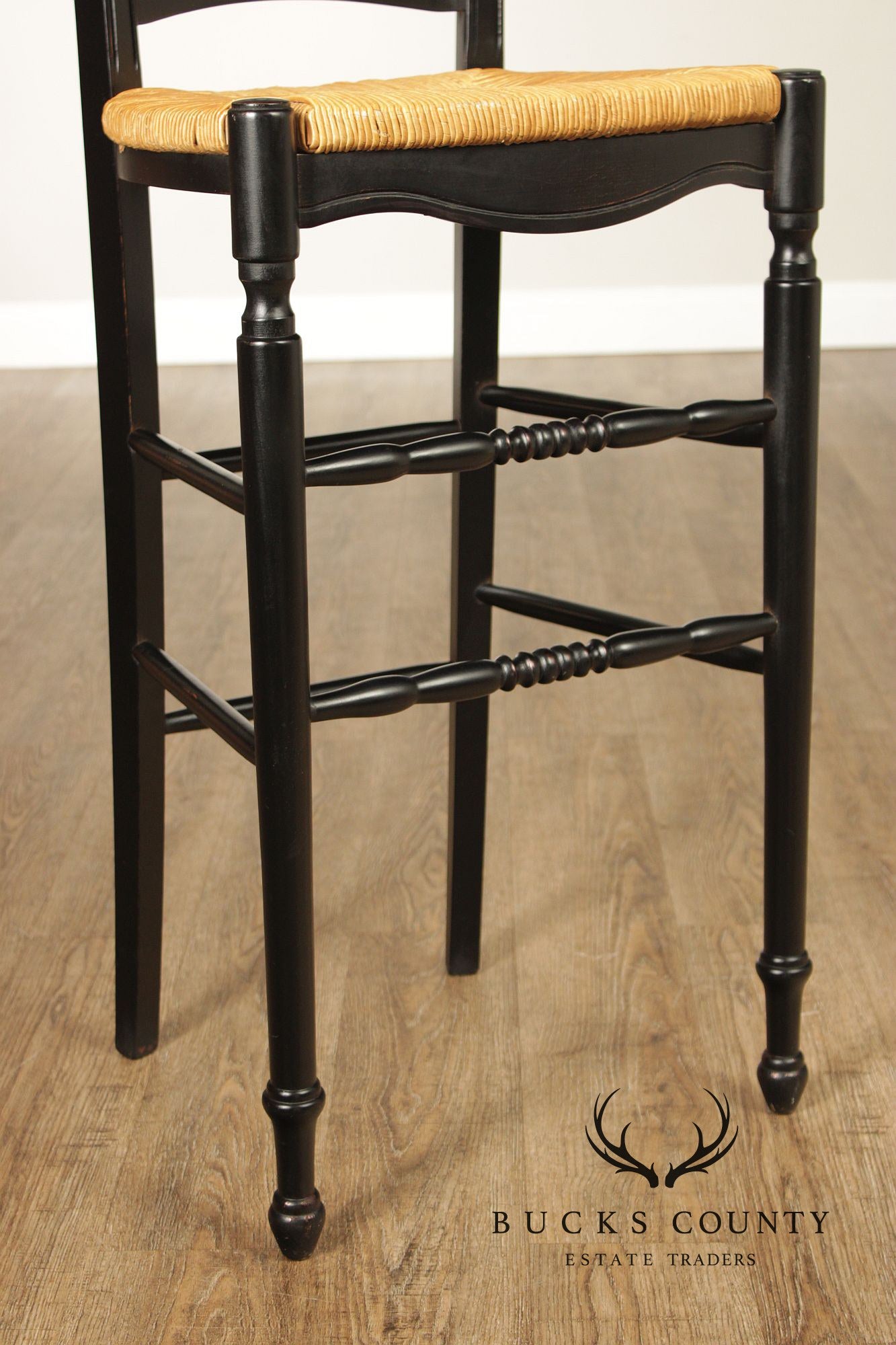 Lillian August Farmhouse Style Pair of Ebonized Counter Stools