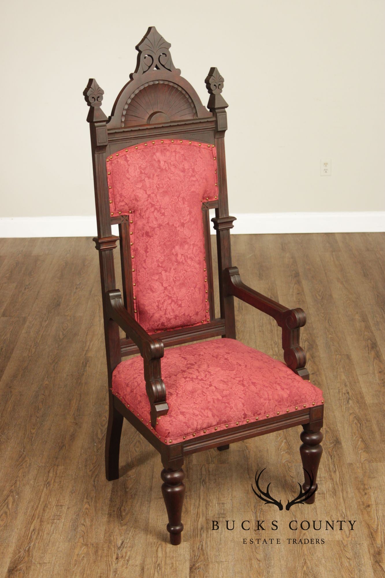Antique American Gothic Revival Throne Chair