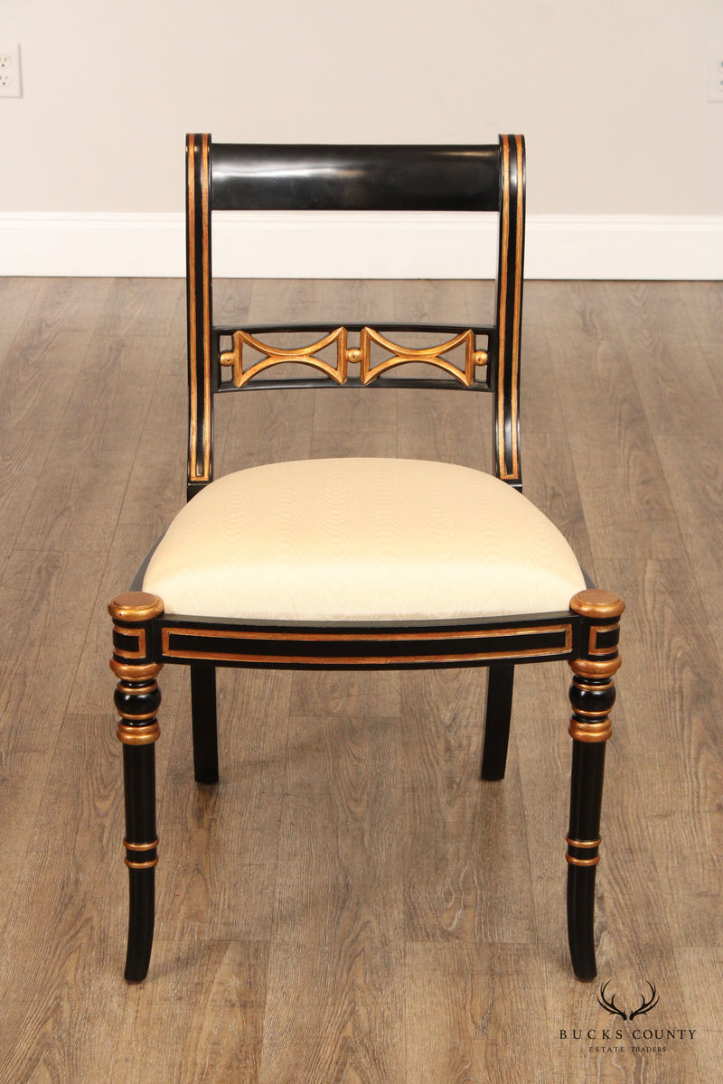 Maitland Smith Regency Style Set of Four Black And Gold Dining Chairs
