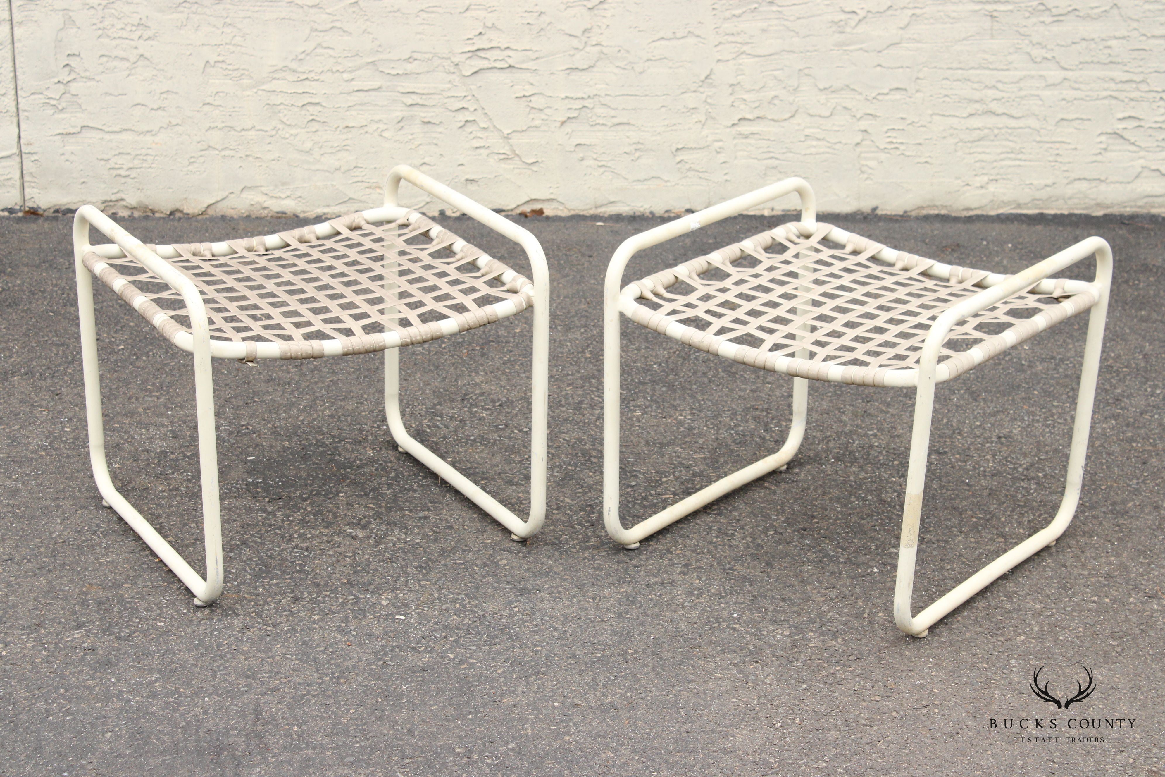 Brown Jordan Vintage Pair 'Lido' Aluminum Outdoor Patio Stools or Ottomans