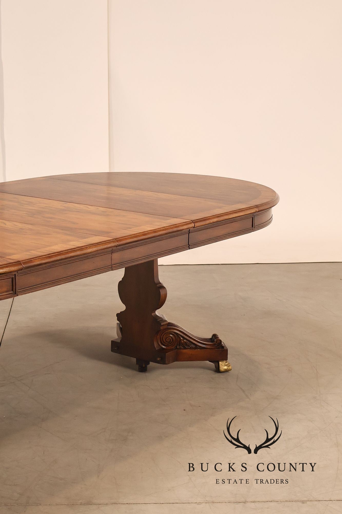 Karges Walnut Round Extendable Dining Table With Three Leaves