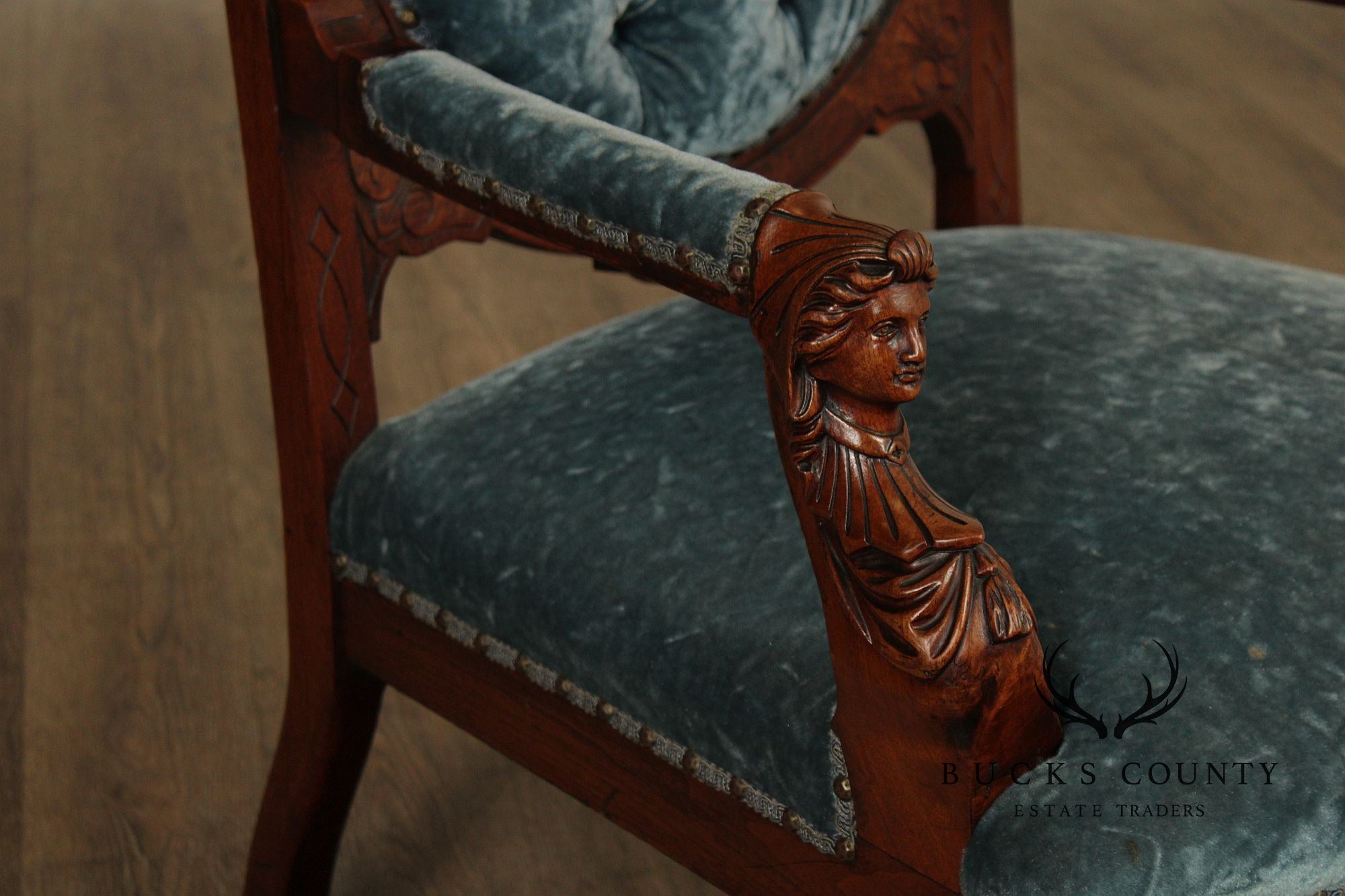 Antique Renaissance Revival Figural Carved Walnut Armchair