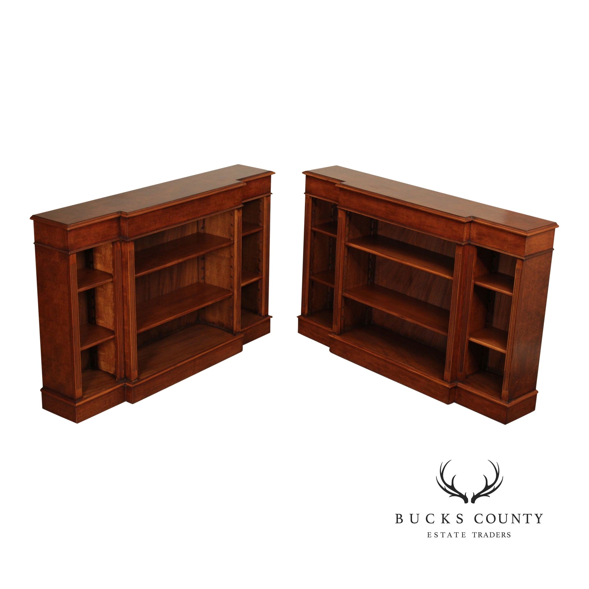 Quality Pair Of English Walnut Open Bookcases