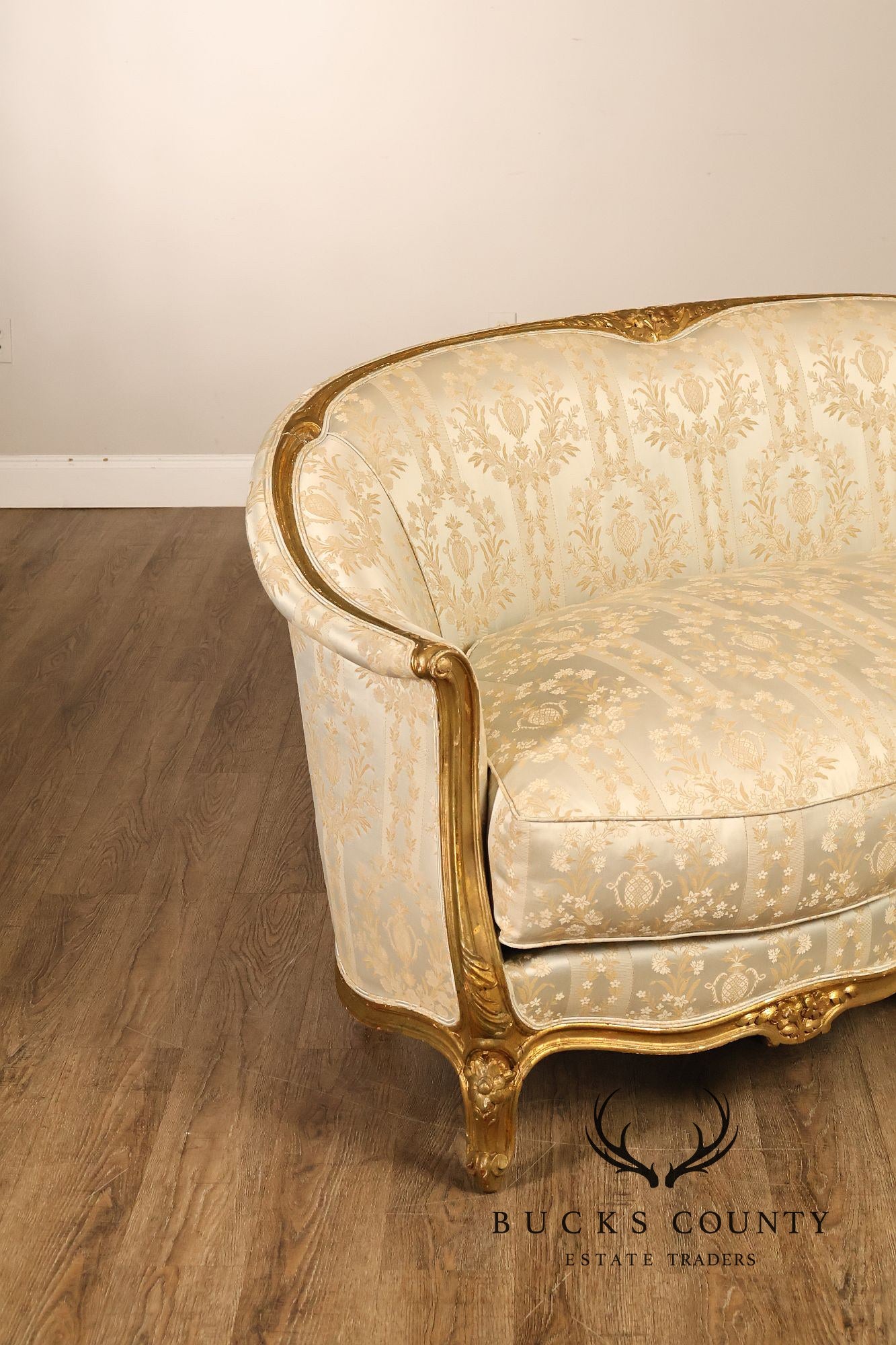Antique French Louis XV Style Giltwood Upholstered Sofa