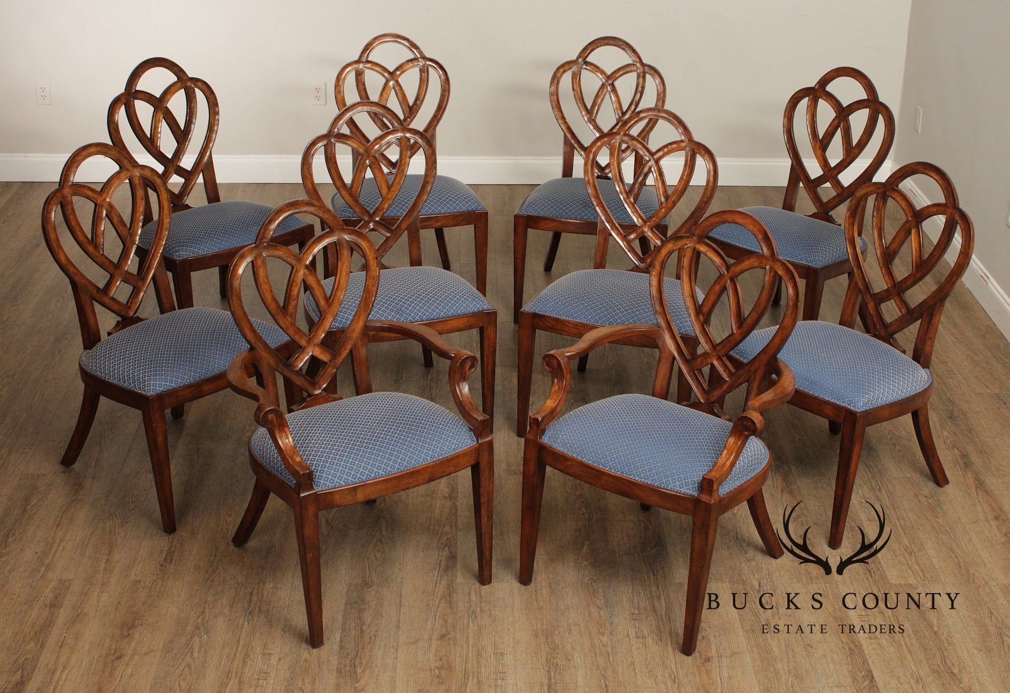 Ethan Allen Hepplewhite Style Set of Ten Ribbon Back Dining Chairs