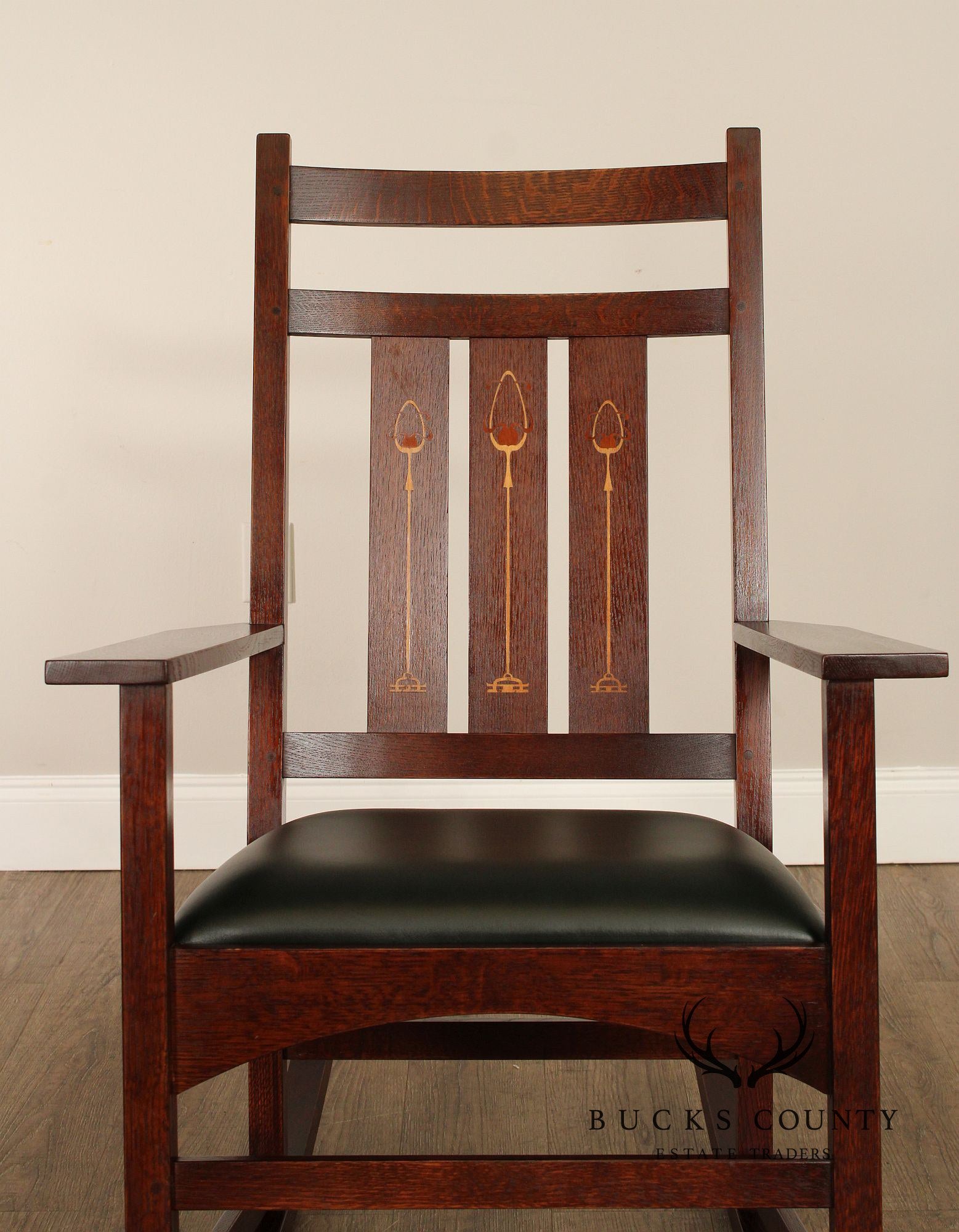 Stickley Mission Collection Harvey Ellis Inlaid Oak Rocker