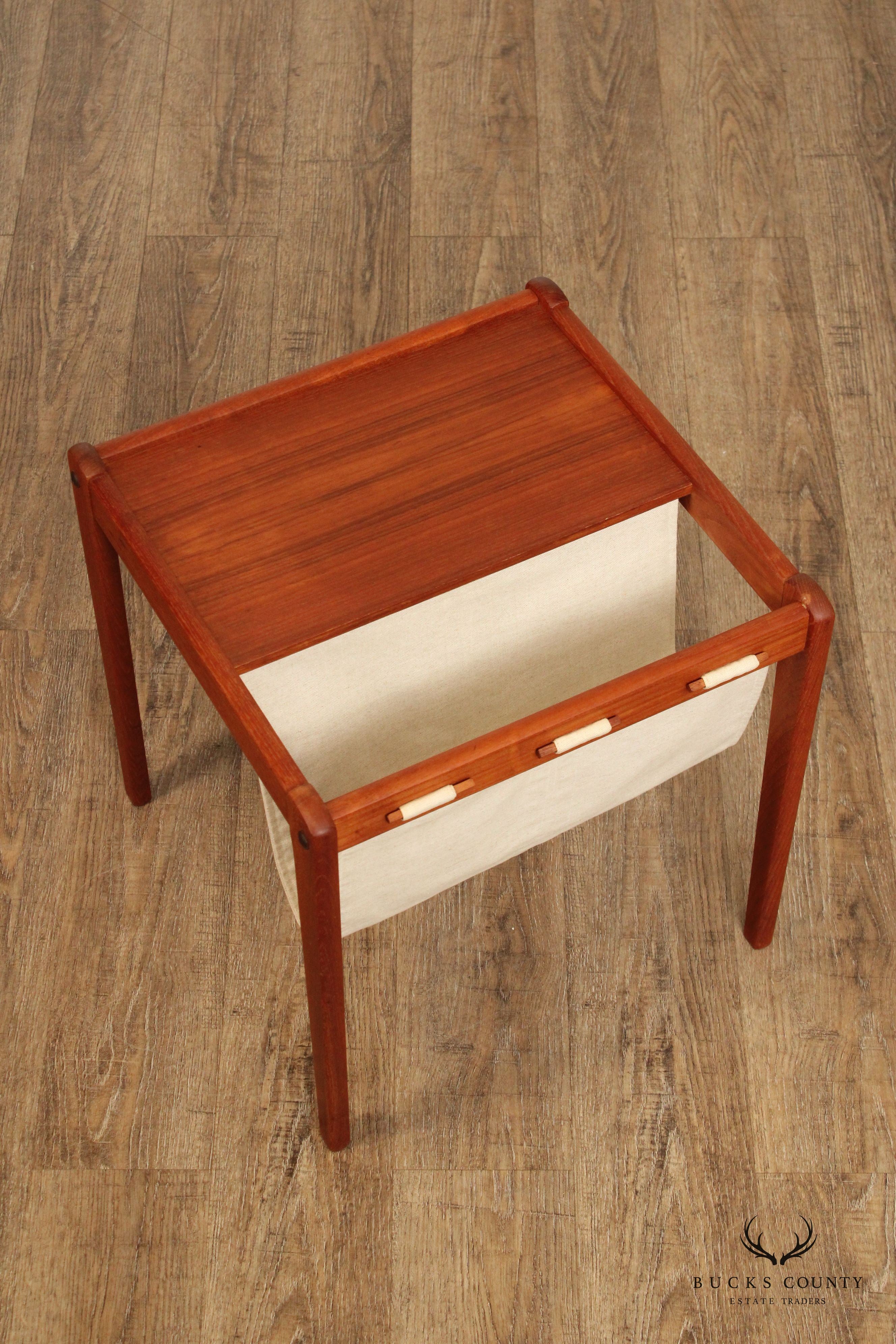 Brdr Furbo Danish Modern Teak and Linen Magazine Stand