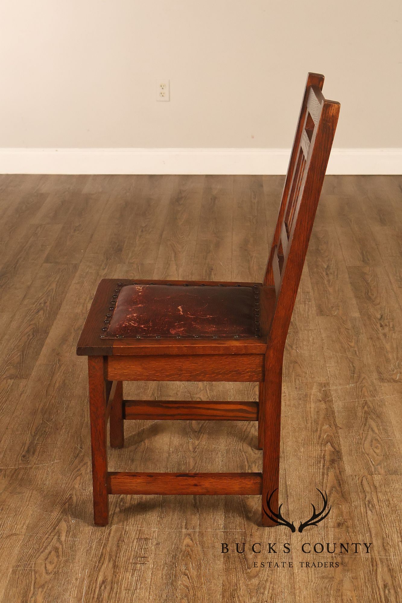 Antique American Arts & Crafts Mission Set Of 3 Oak Side Chairs