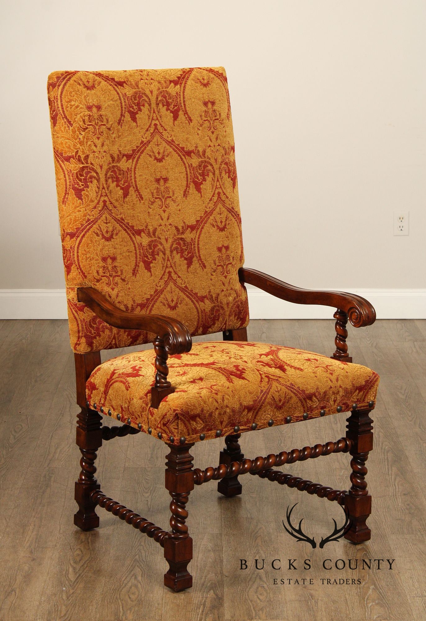 Jacobean Style Barley Twist Carved Armchair