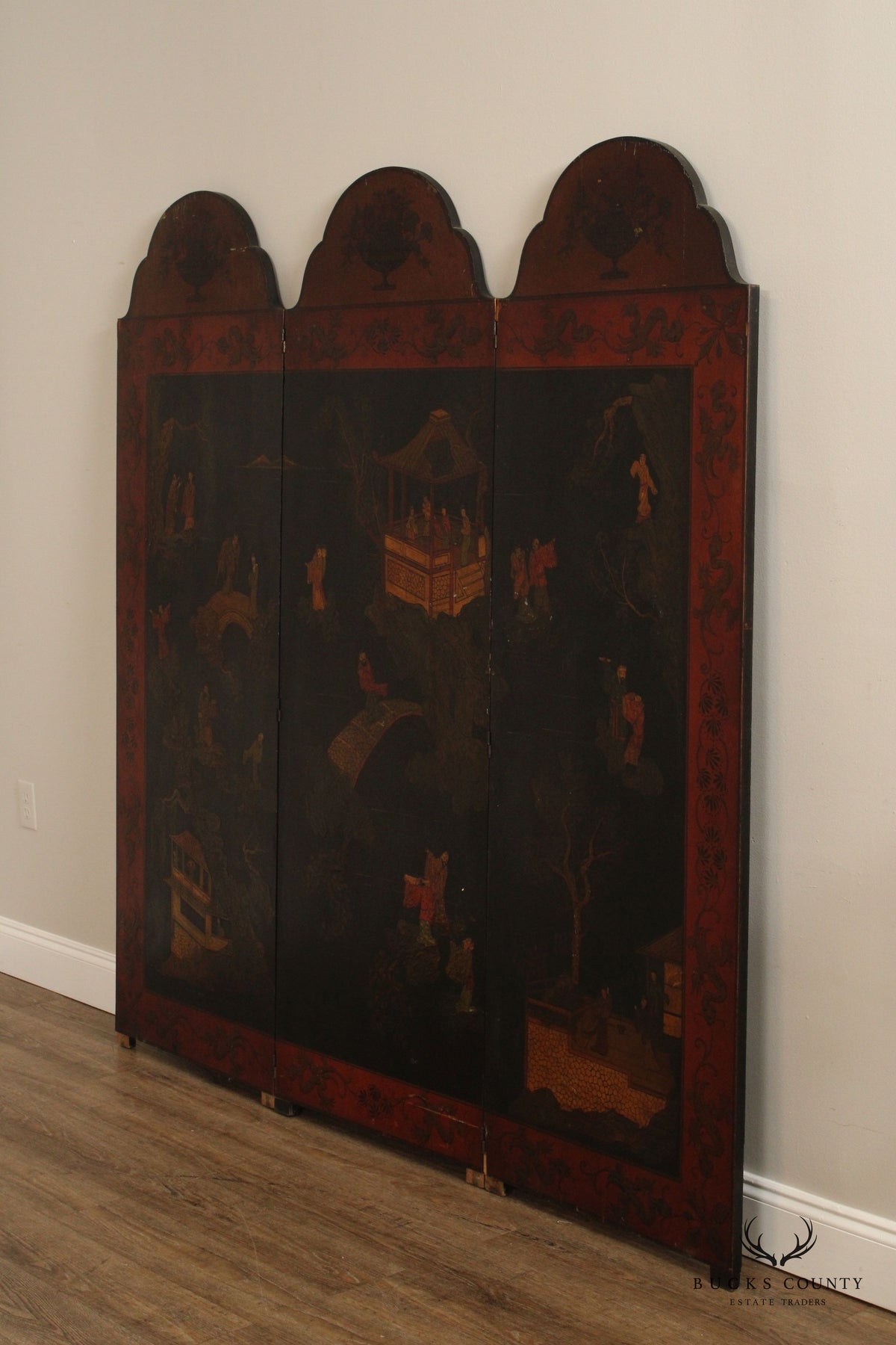 Japanese Vintage Hand Painted Folding Three-Panel Screen
