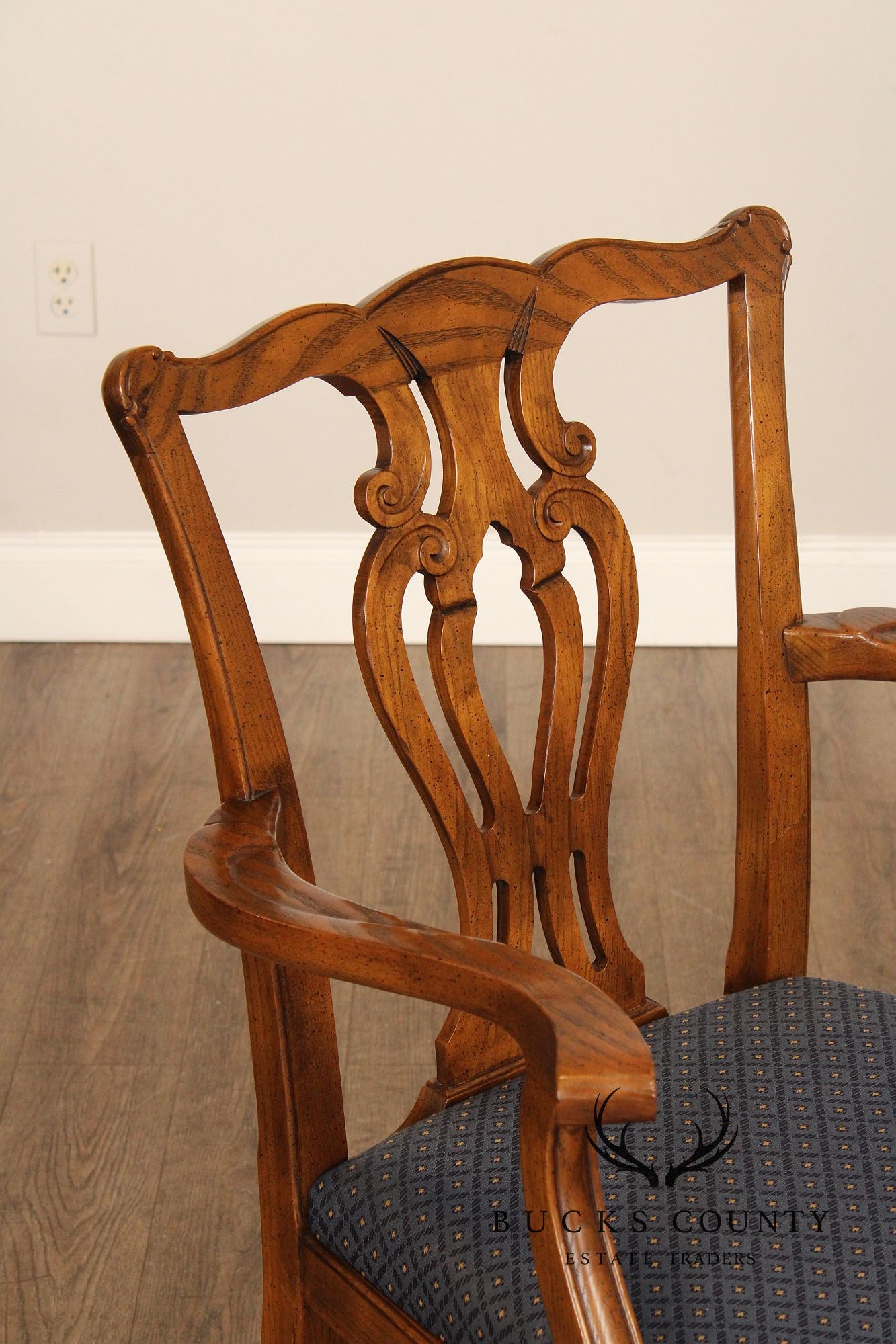 Baker Furniture Chippendale Style Set of Six Carved Oak Dining Chairs