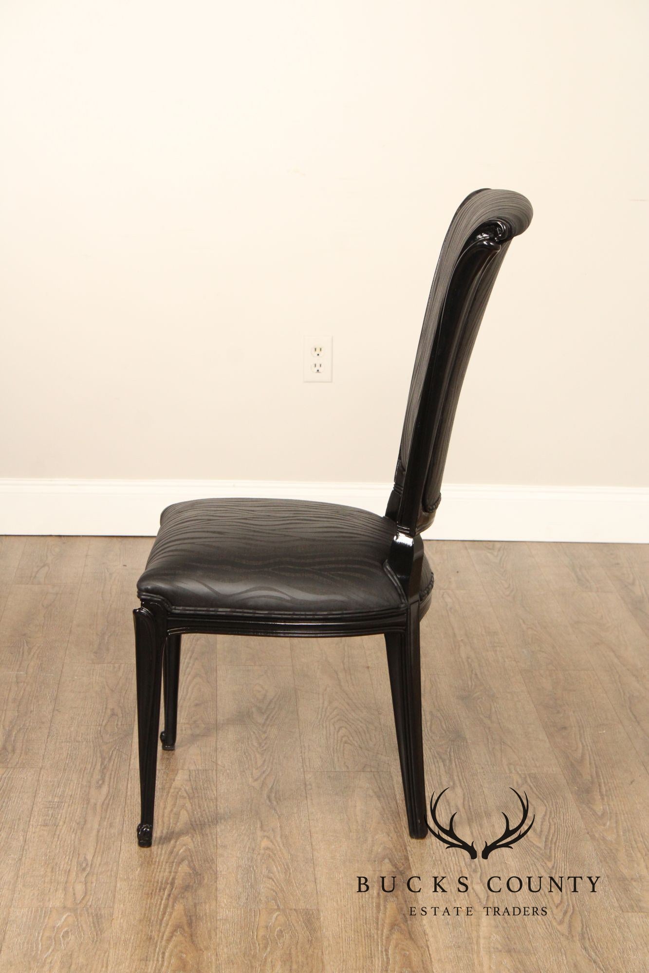 Italian Art Deco Style Set of Eight Ebonized Dining Chairs