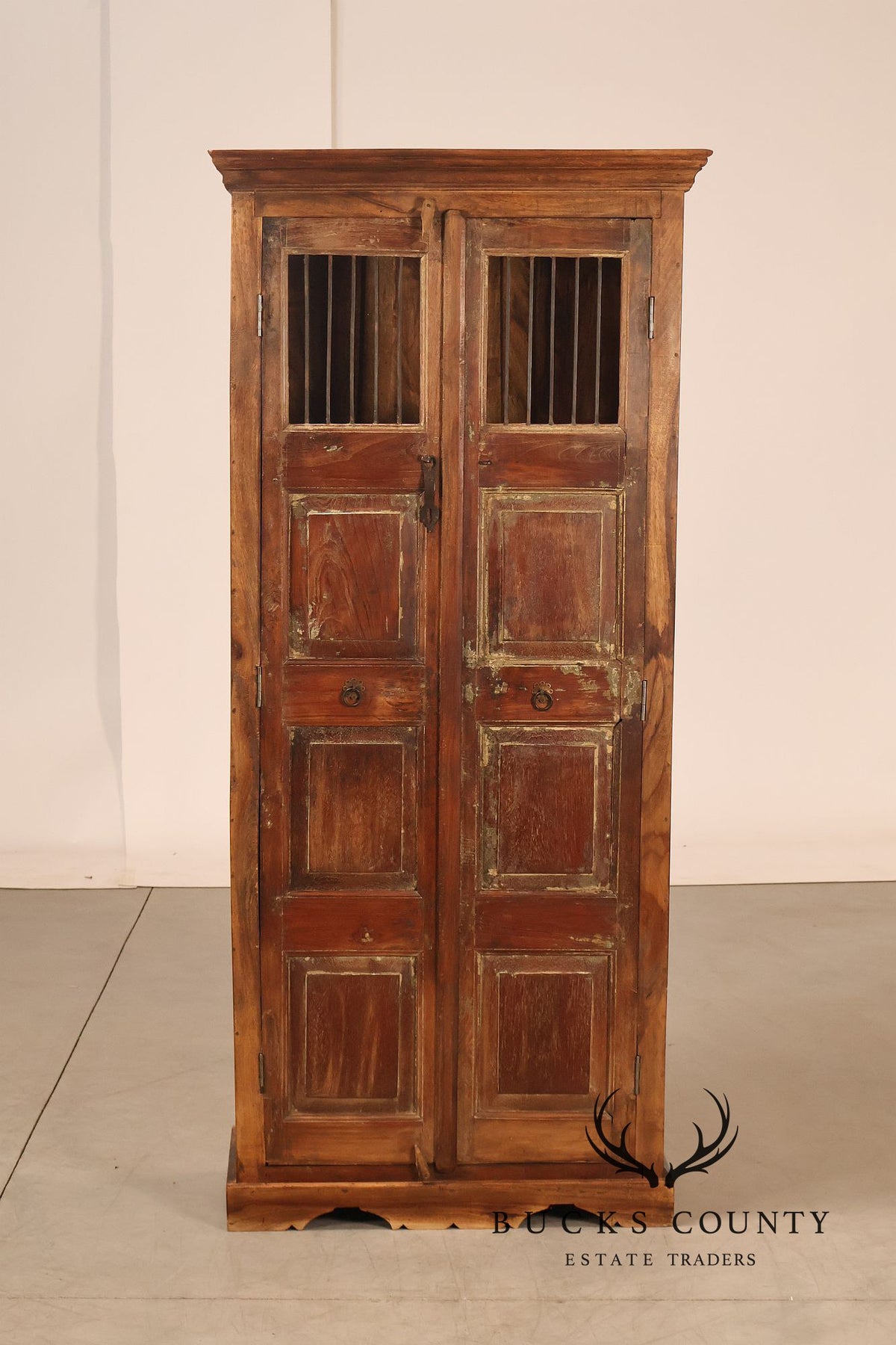 Antique Indian Teak and Wrought Iron Cabinet