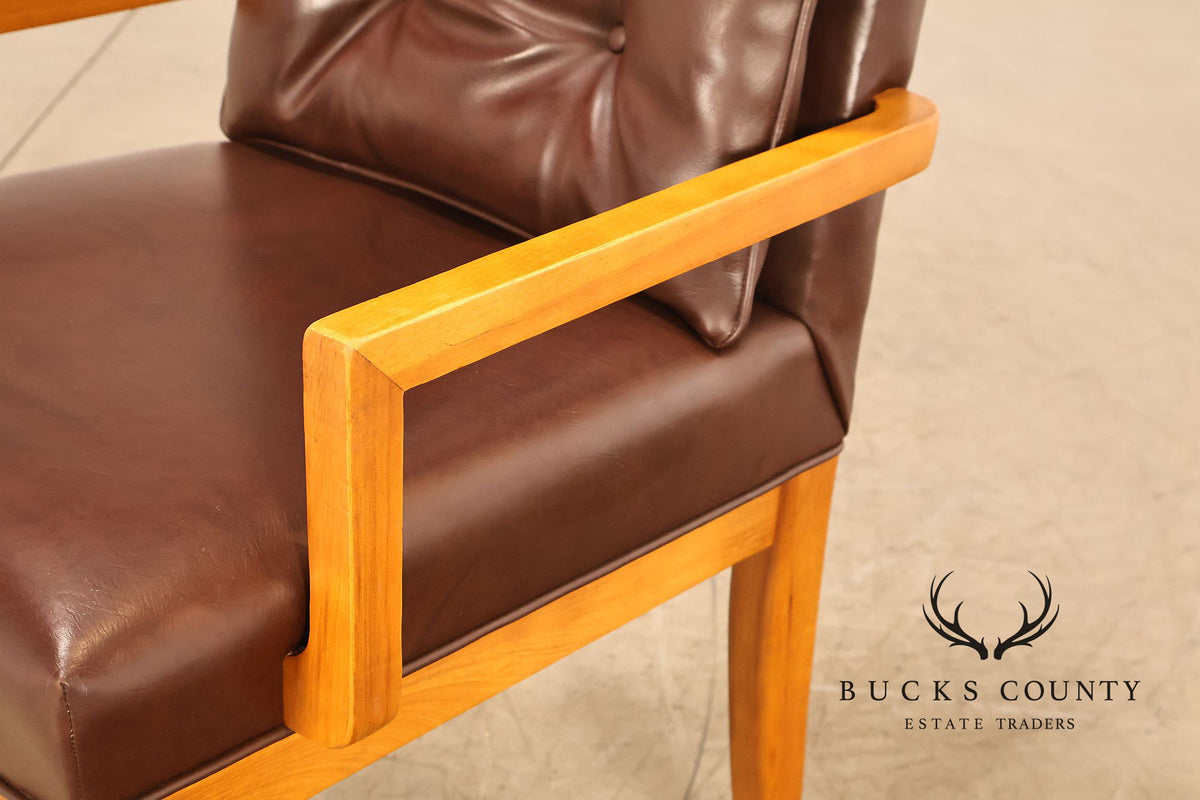 Mid Century Modern Set of Eight Walnut and Leather Dining Chairs