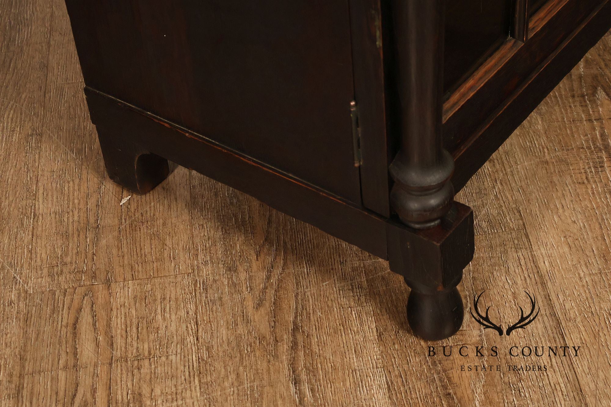 Antique Carved Oak Glass Door Triple Bookcase